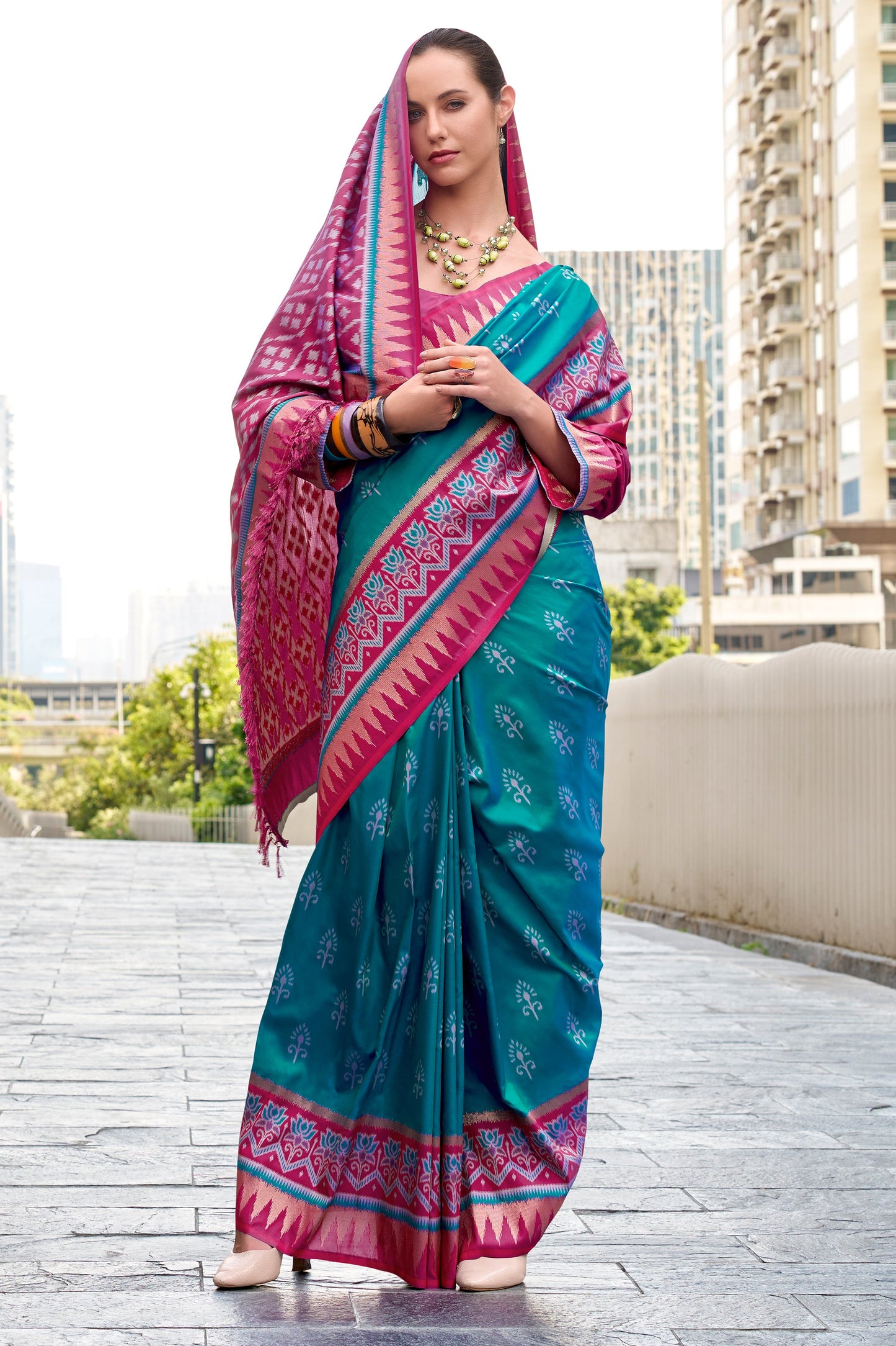Blue Green Woven Silk Saree-ZB134696_3_SareeButa.com