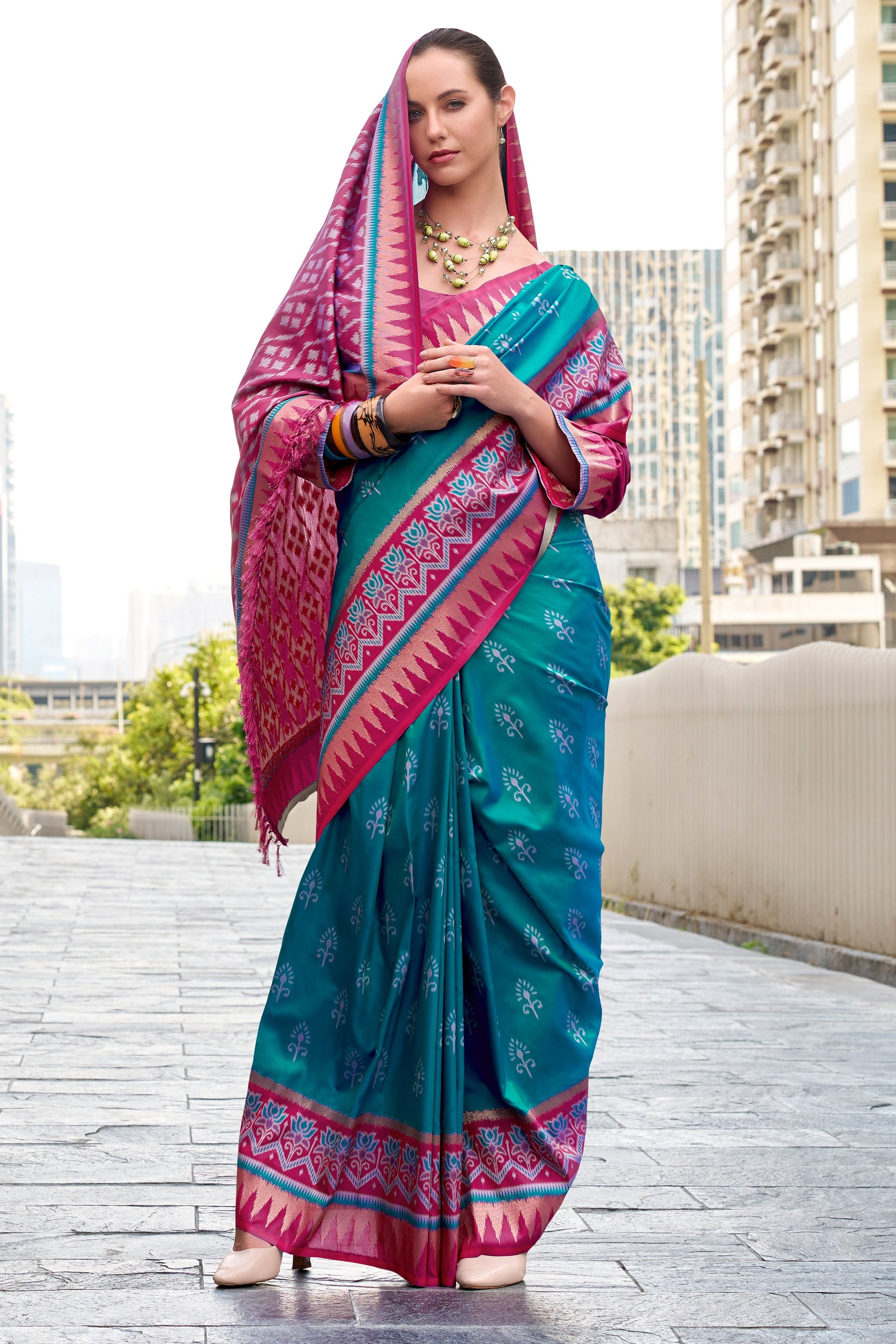 Blue Green Woven Silk Saree-ZB134696_3_SareeButa.com