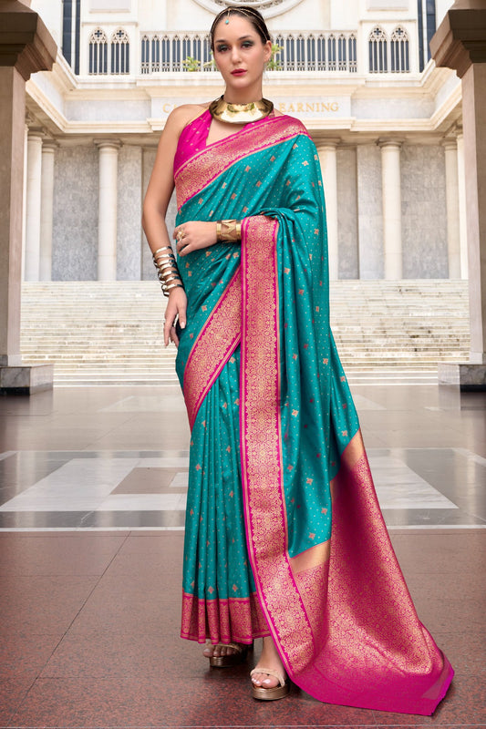 Blue Green Woven Silk Saree-ZB134732_1_SareeButa.com