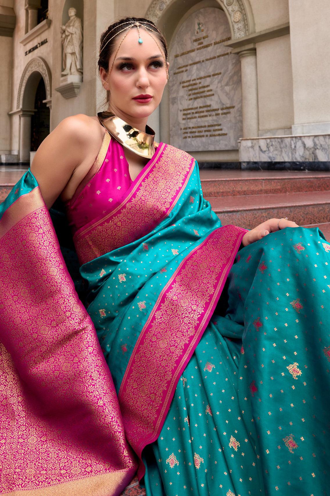 Blue Green Woven Silk Saree-ZB134732_2_SareeButa.com