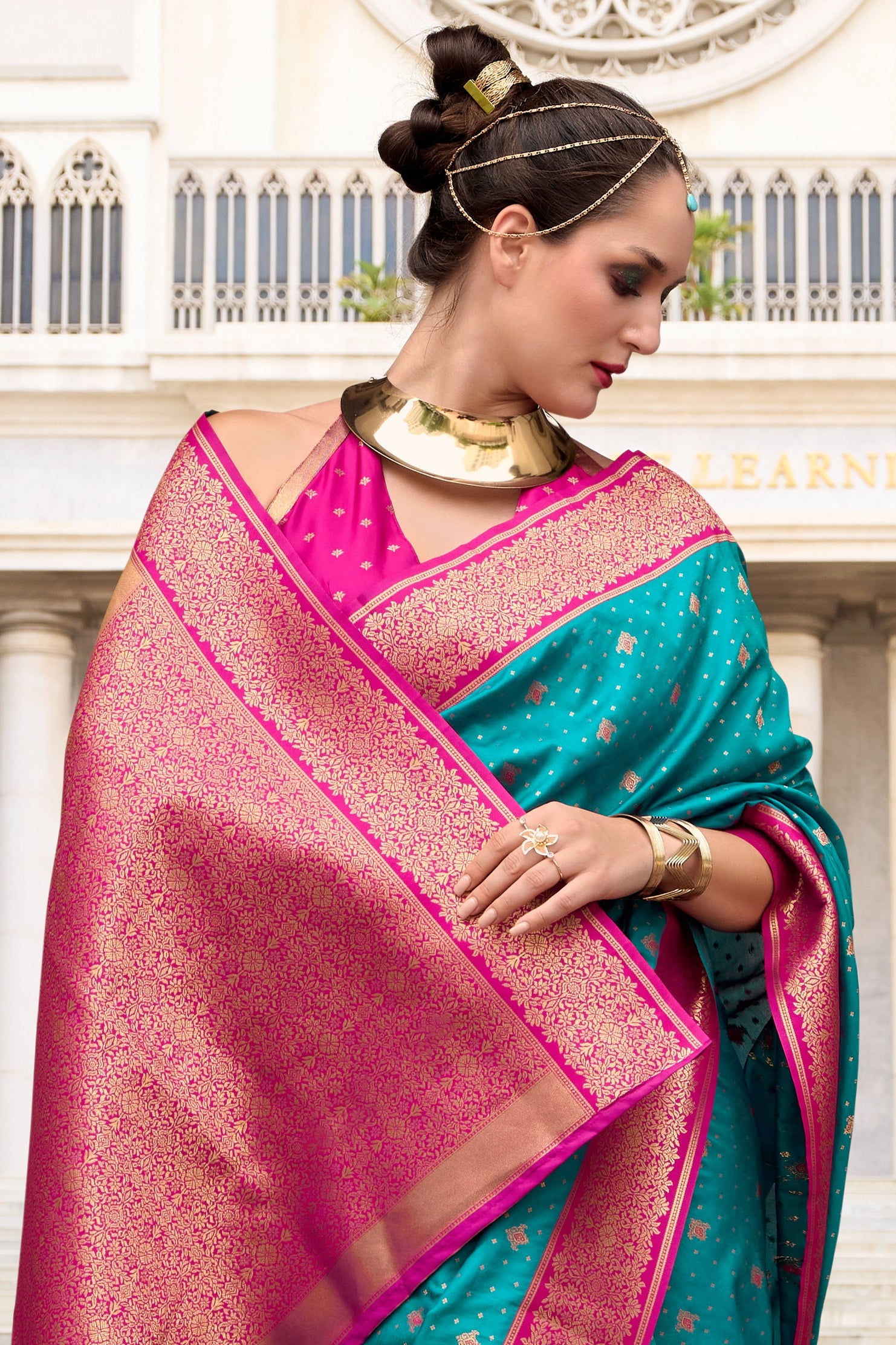 Blue Green Woven Silk Saree-ZB134732_3_SareeButa.com