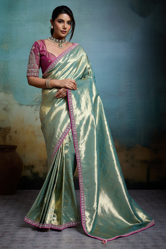 Blue Green Woven Tissue Banarasi Saree-SAR12822_1_SareeButa.com
