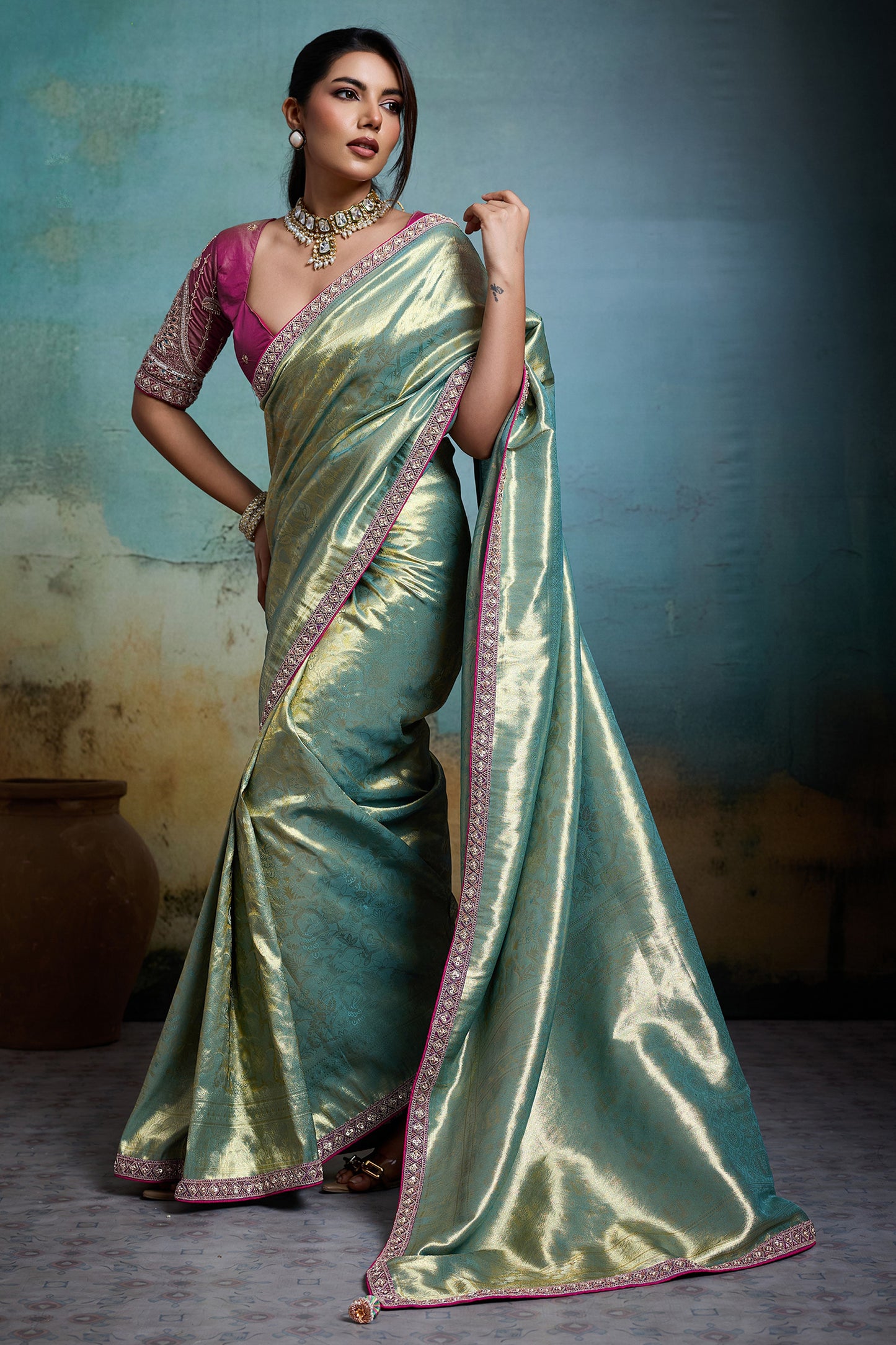 Blue Green Woven Tissue Banarasi Saree-SAR12822_4_SareeButa.com