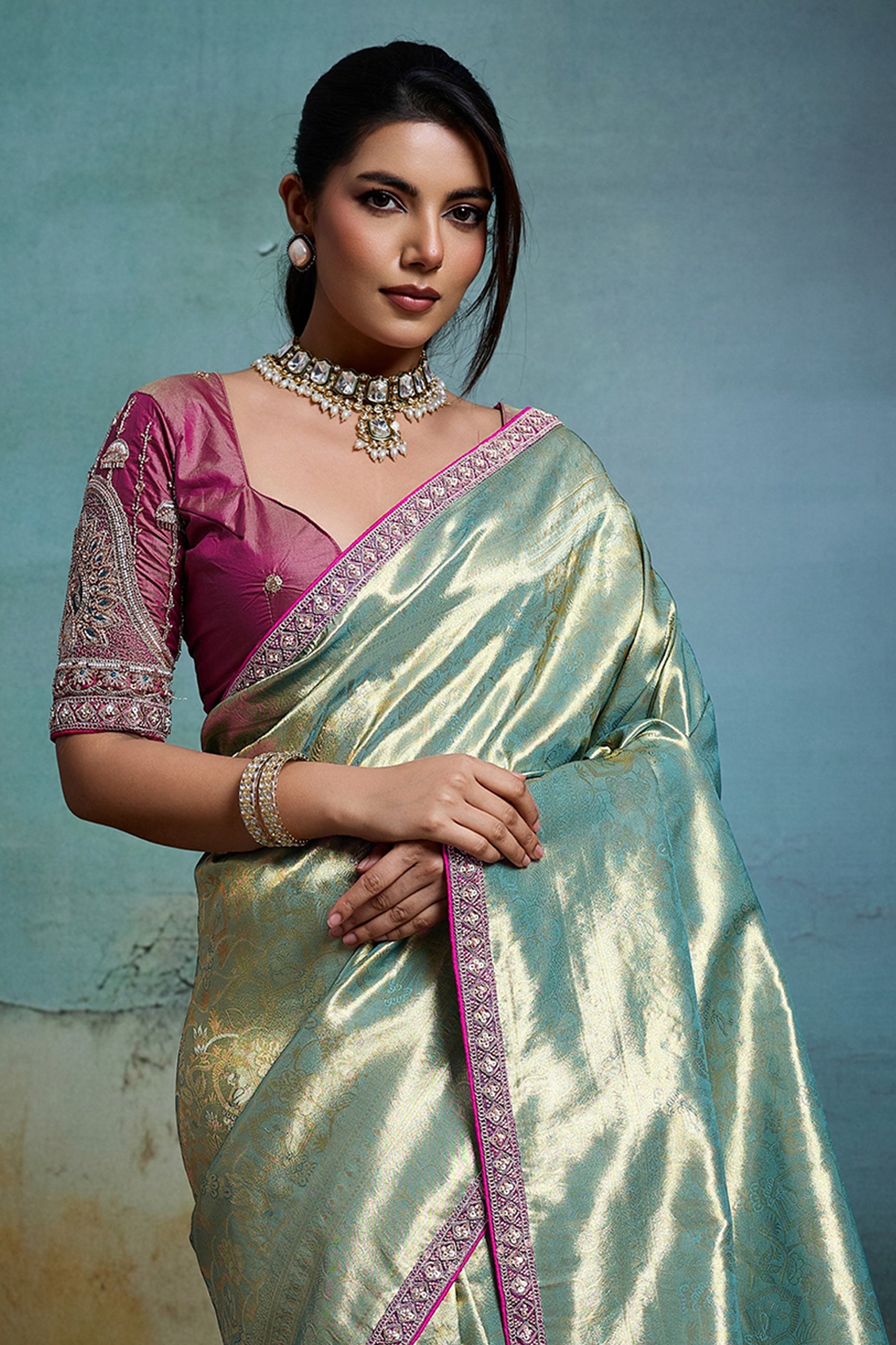 Blue Green Woven Tissue Banarasi Saree-SAR12822_5_SareeButa.com