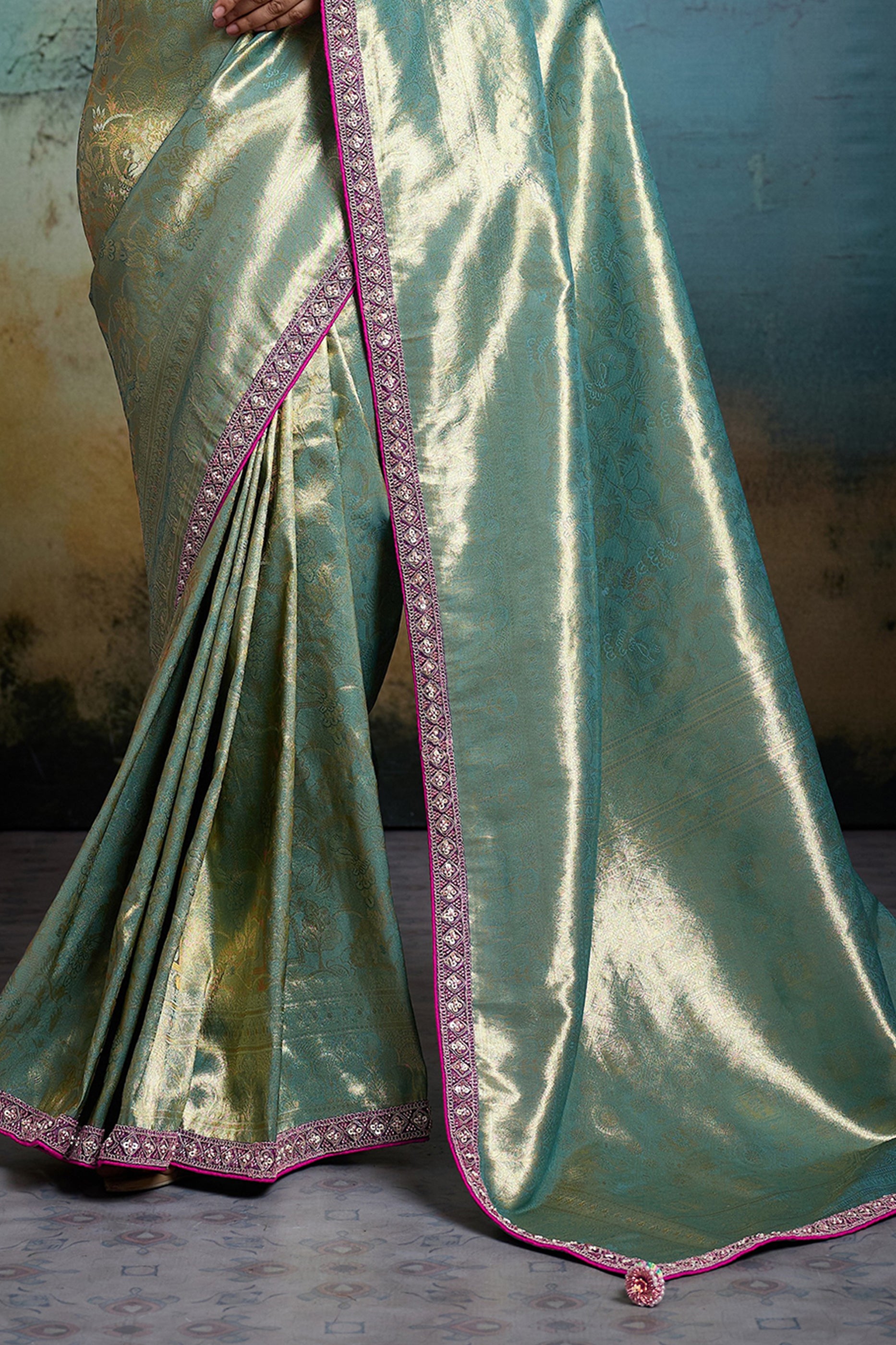 Blue Green Woven Tissue Banarasi Saree-SAR12822_6_SareeButa.com