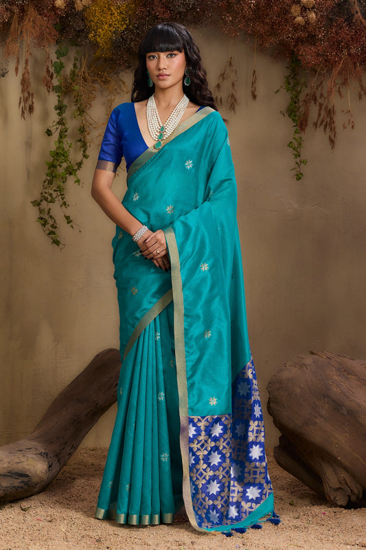 Blue Green Woven Tussar Silk Saree-SAR11239_1_SareeButa.com