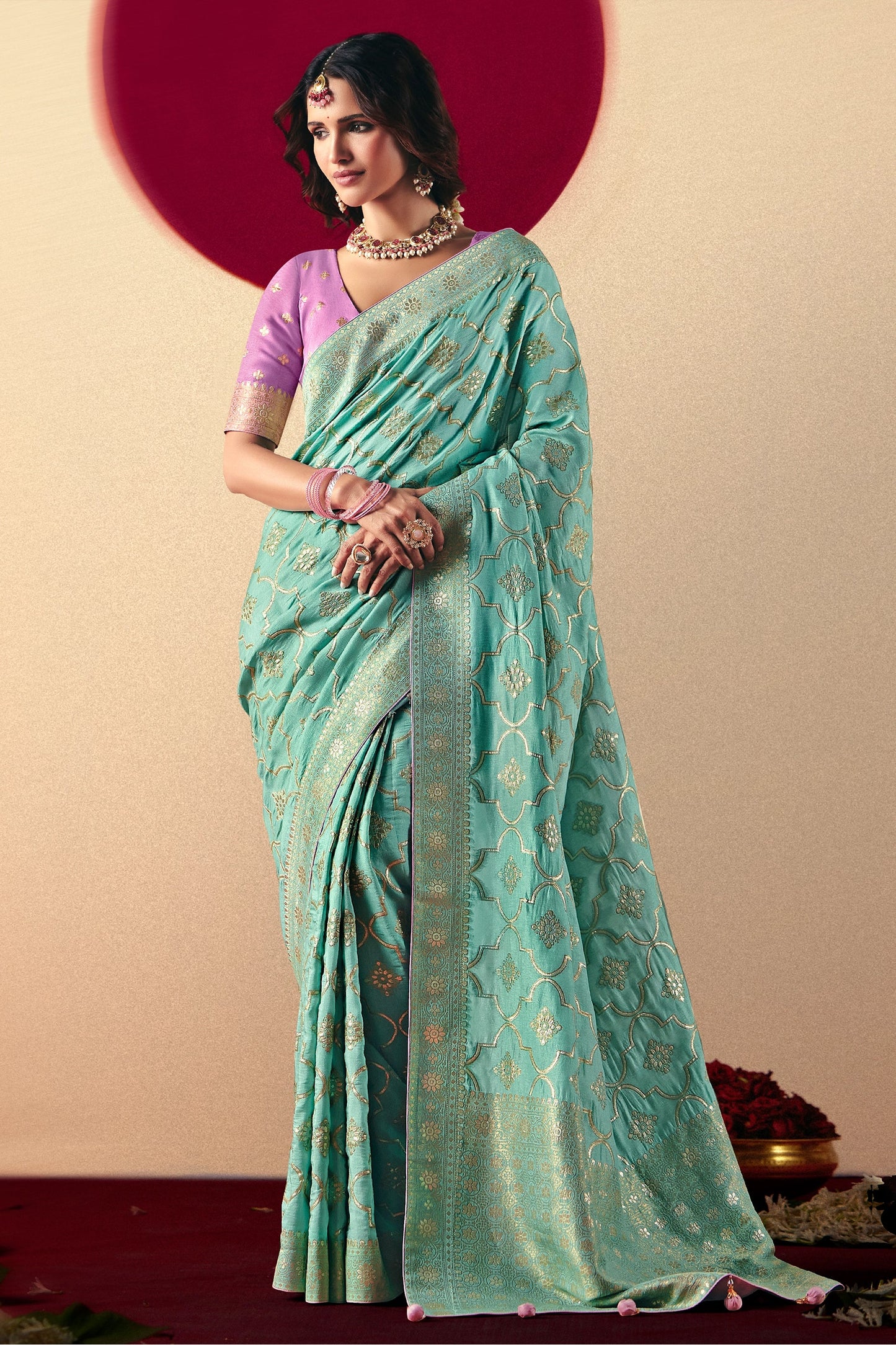Blue Green Woven Viscose Silk Saree With Brocade Blouse-SAR10253_1_SareeButa.com