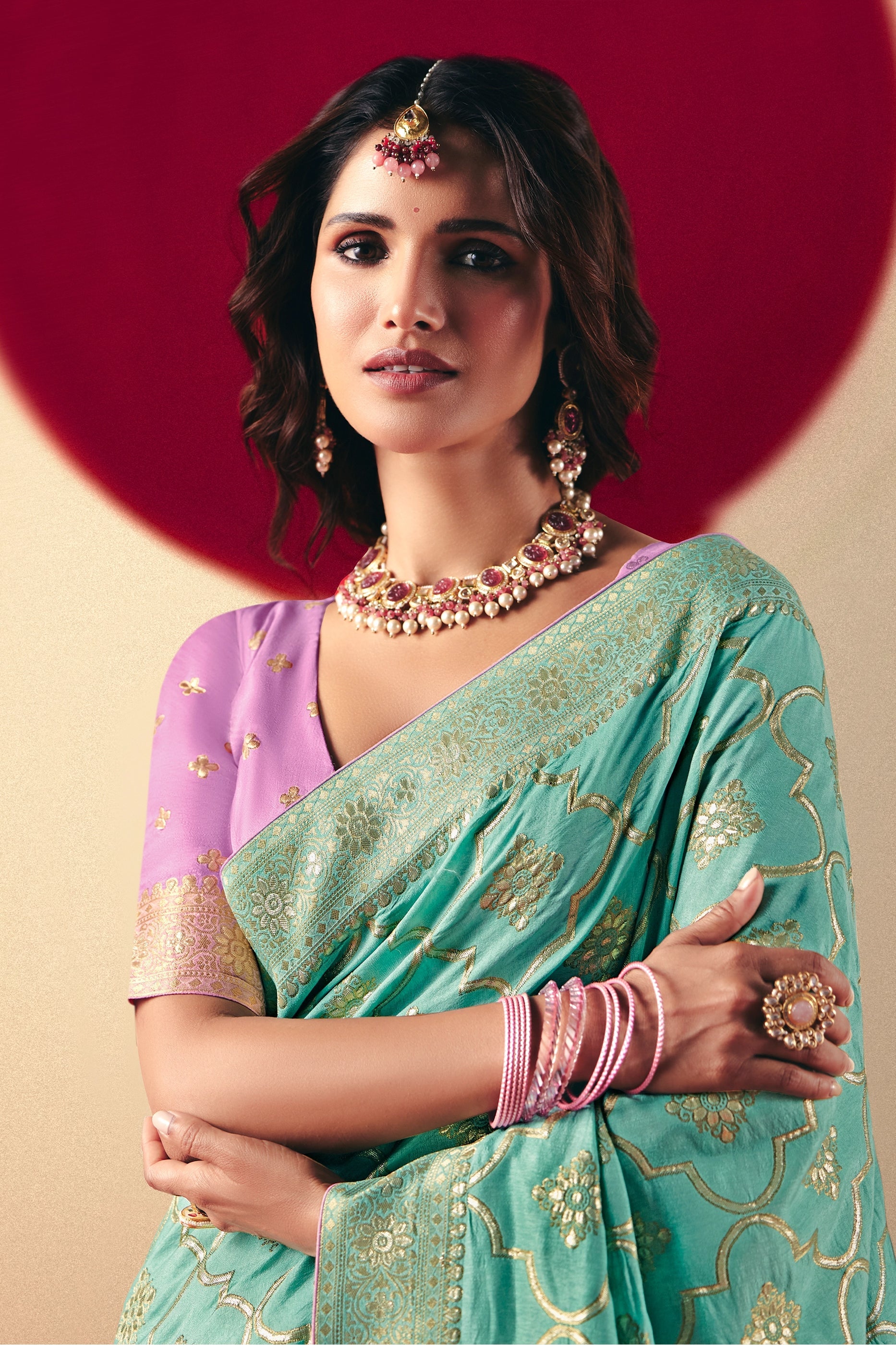 Blue Green Woven Viscose Silk Saree With Brocade Blouse-SAR10253_2_SareeButa.com