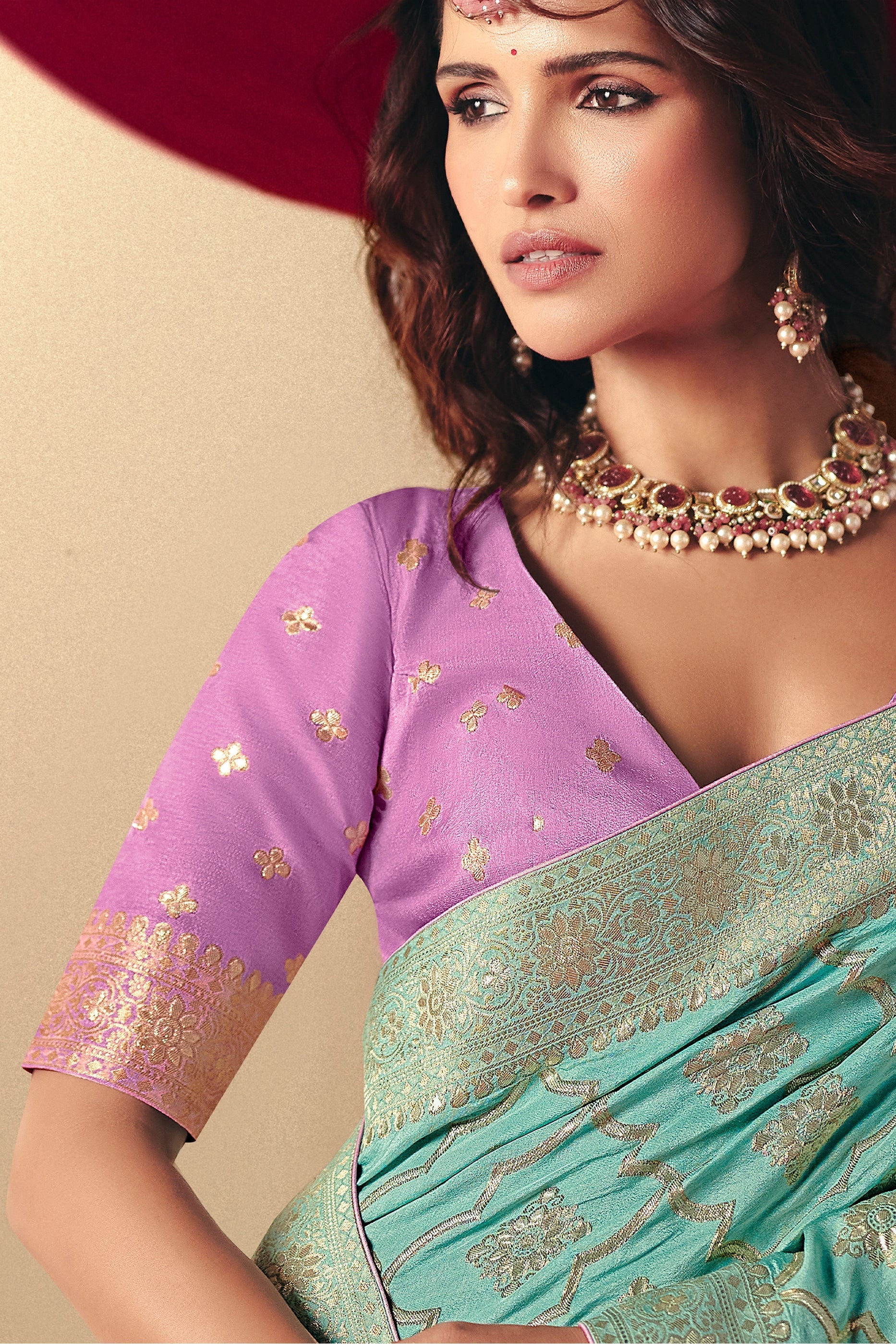 Blue Green Woven Viscose Silk Saree With Brocade Blouse-SAR10253_4_SareeButa.com