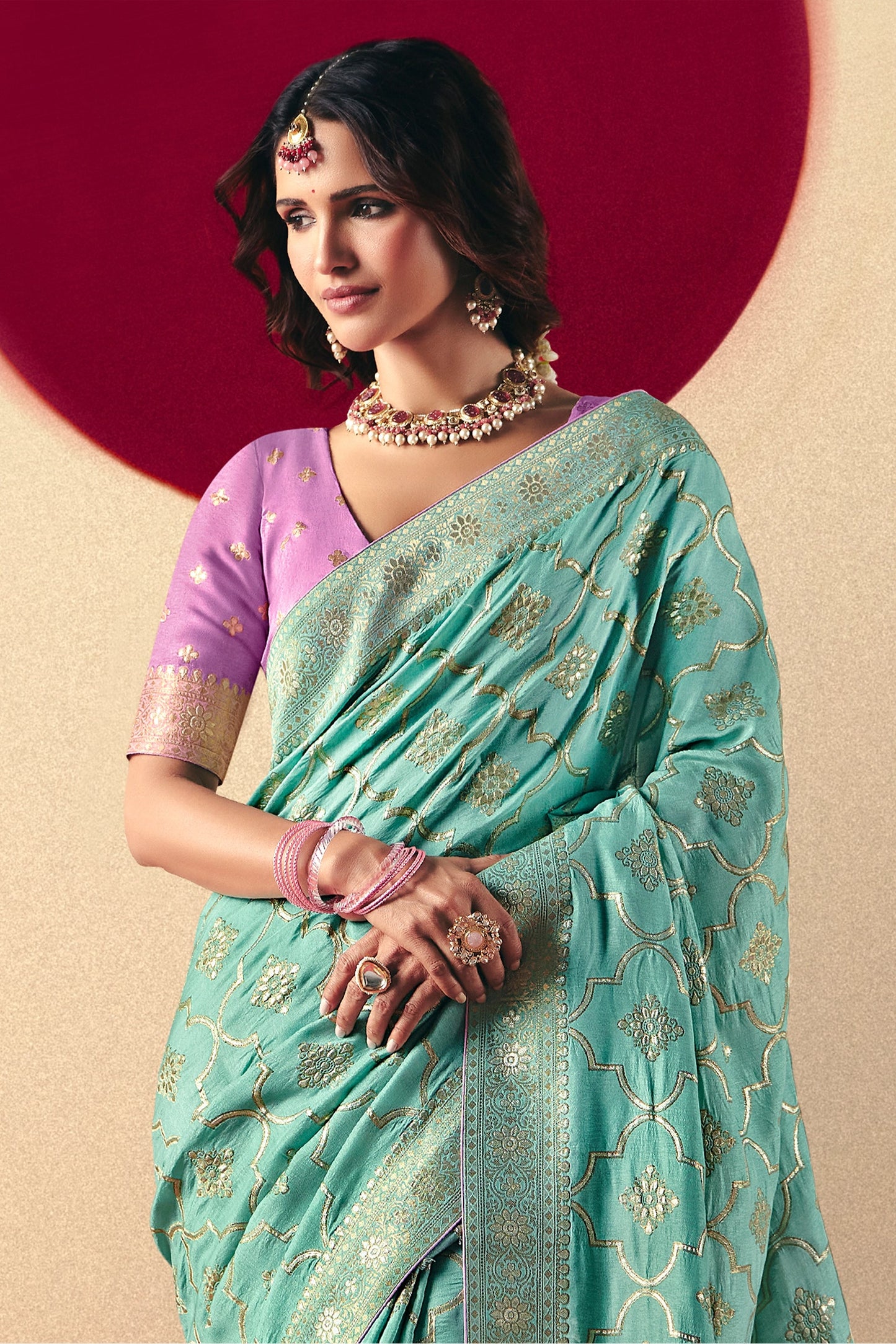 Blue Green Woven Viscose Silk Saree With Brocade Blouse-SAR10253_5_SareeButa.com