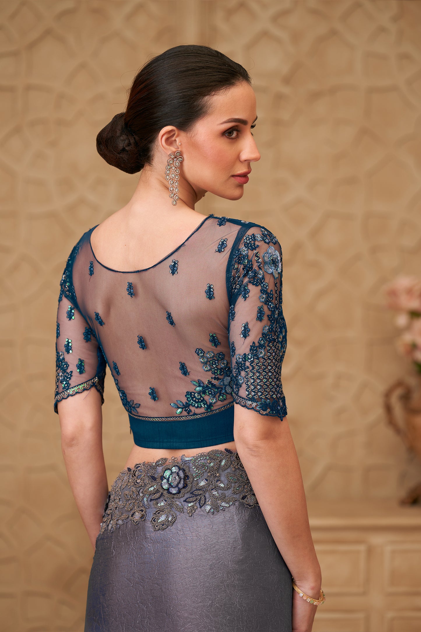 Blue Grey Embroidered Crush Satin Georgette Saree-SAR12460_4_SareeButa.com