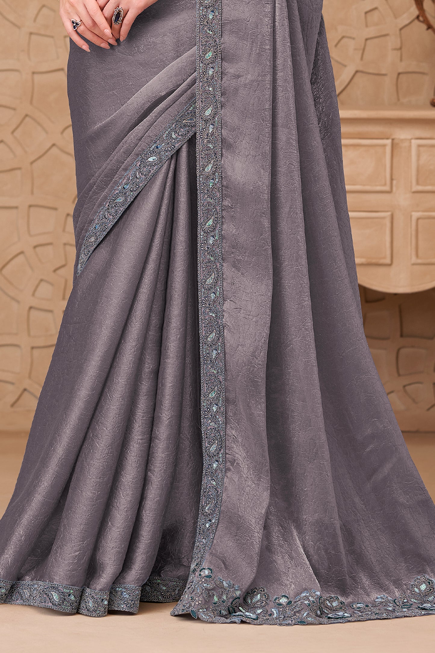 Blue Grey Embroidered Crush Satin Georgette Saree-SAR12460_5_SareeButa.com