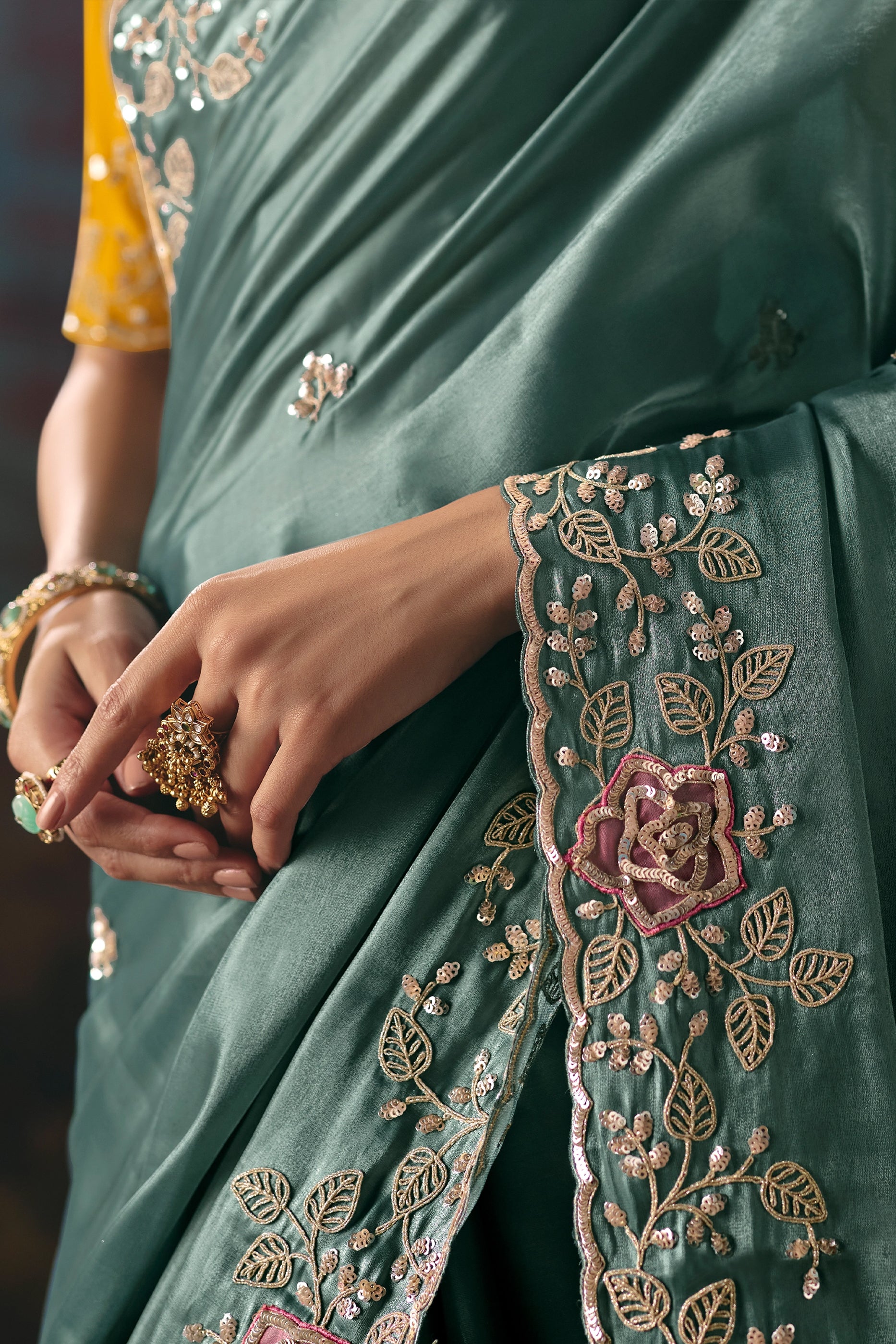 Blue Grey Embroidered Organza Saree-SAR12033_3_SareeButa.com