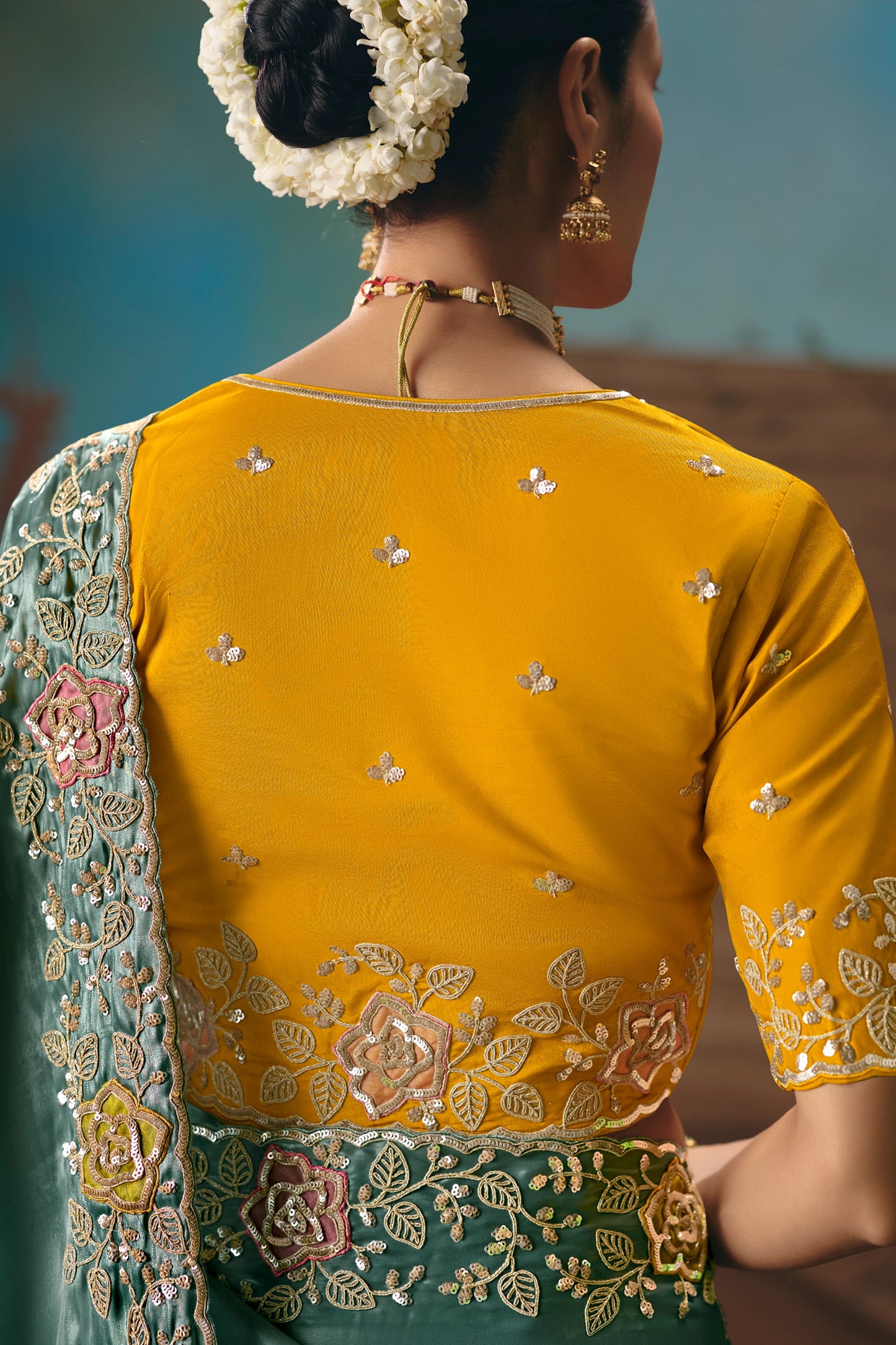 Blue Grey Embroidered Organza Saree-SAR12033_4_SareeButa.com