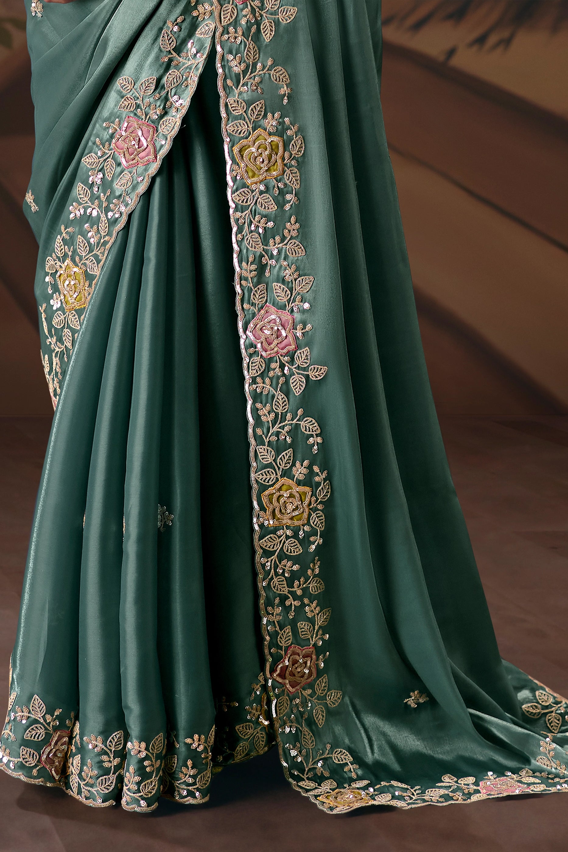 Blue Grey Embroidered Organza Saree-SAR12033_5_SareeButa.com
