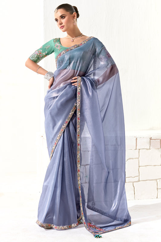 Blue Grey Embroidered Organza Tissue Saree-ZB134748_1_SareeButa.com