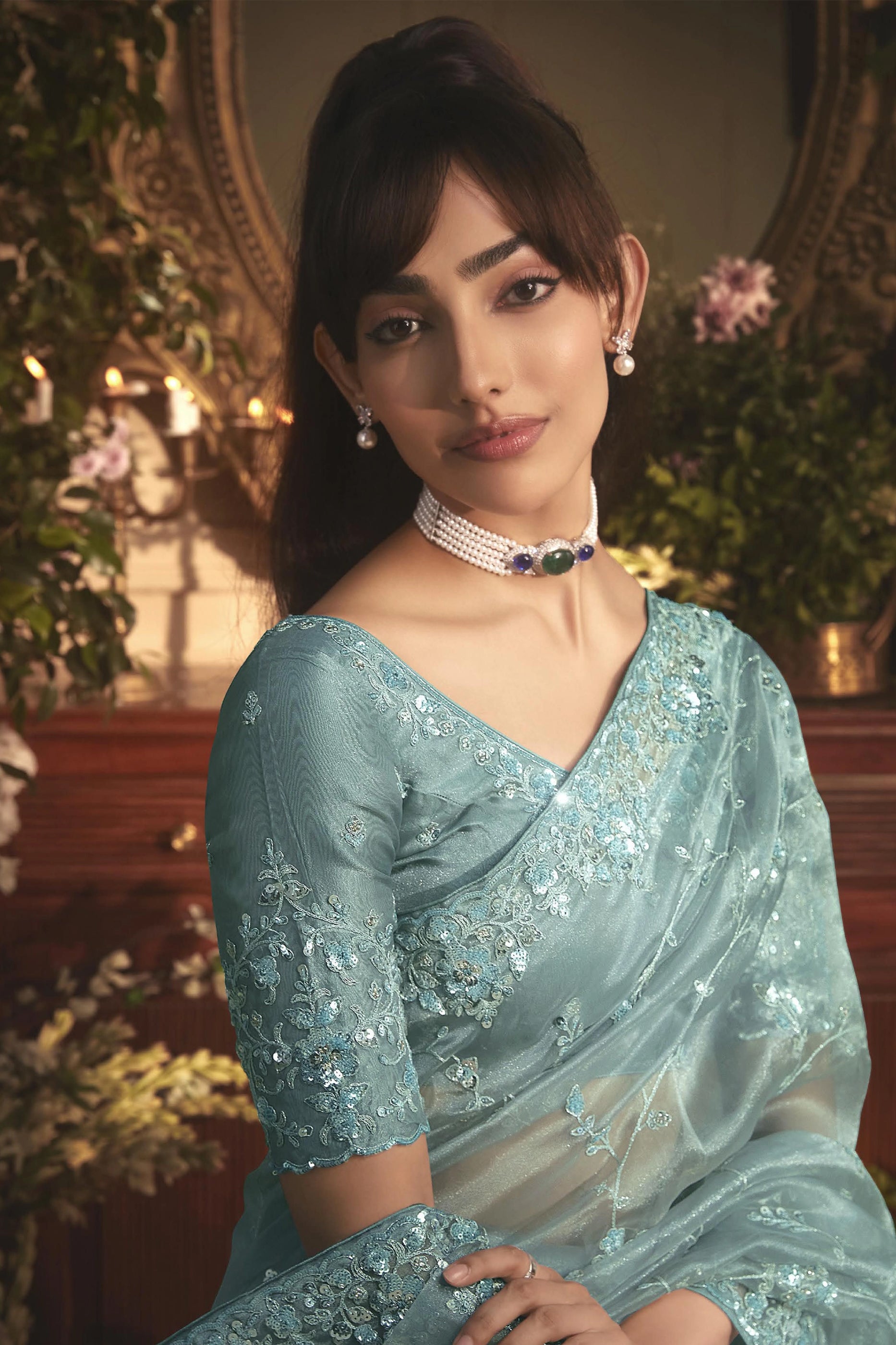 Blue Grey Embroidered Tissue Organza Saree-SAR10243_2_SareeButa.com