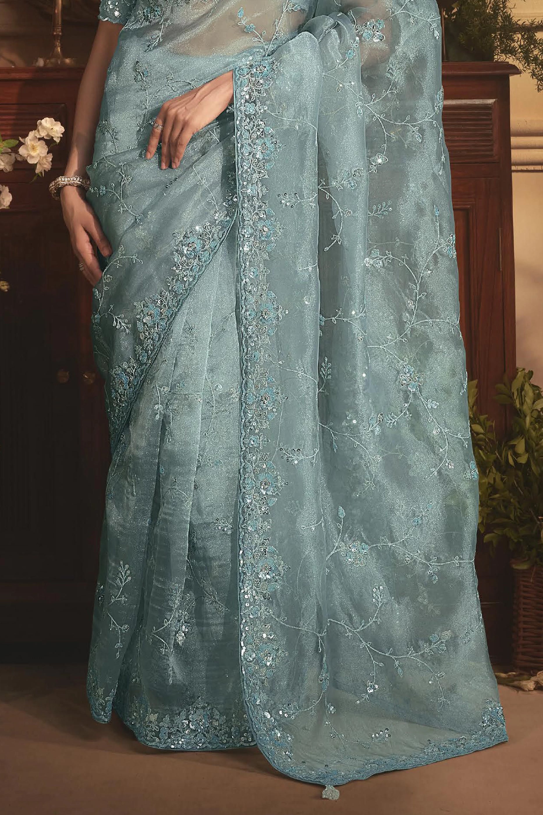 Blue Grey Embroidered Tissue Organza Saree-SAR10243_5_SareeButa.com