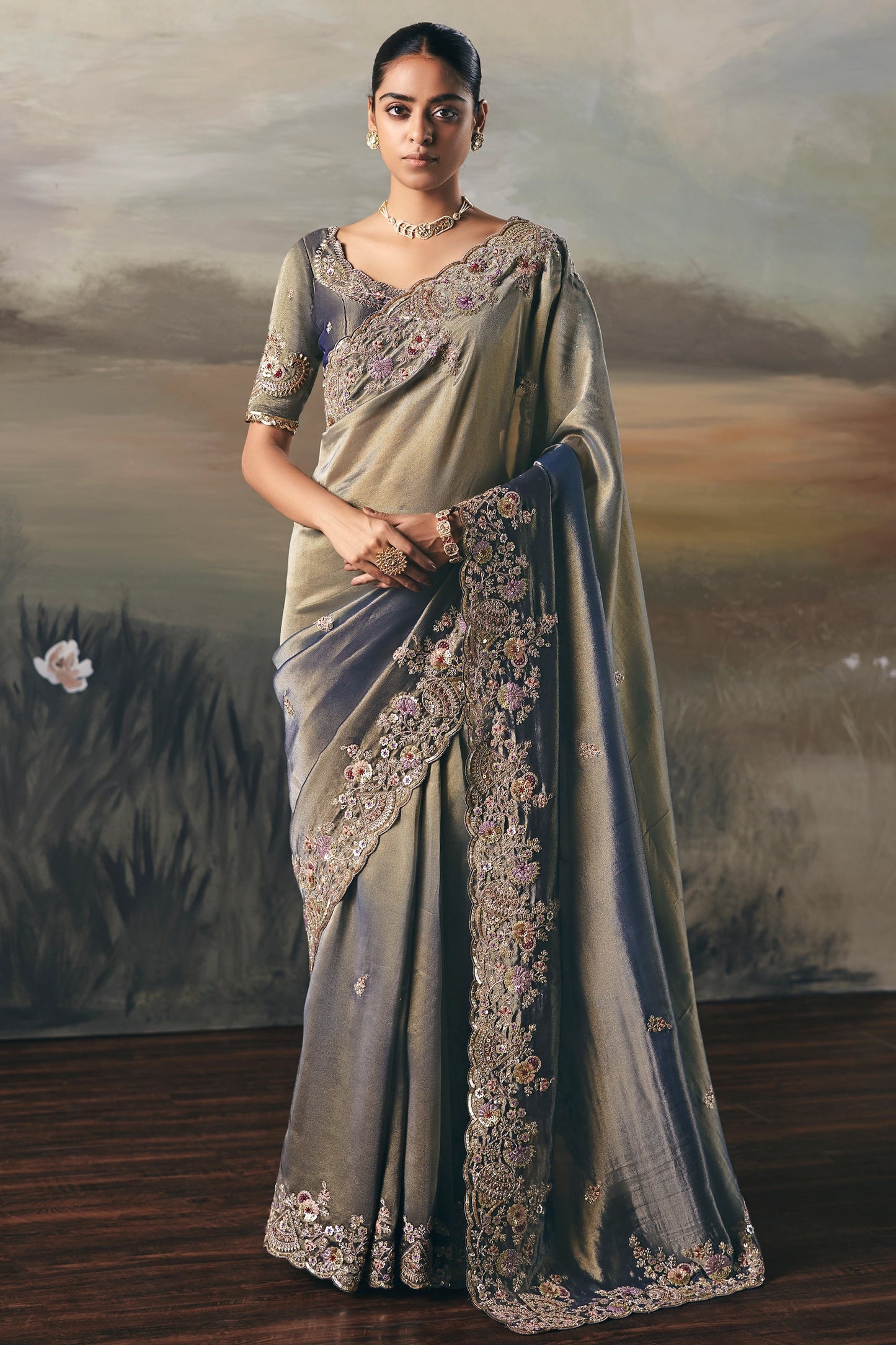 Blue Grey Embroidered Tissue Saree-SAR10831_1_SareeButa.com
