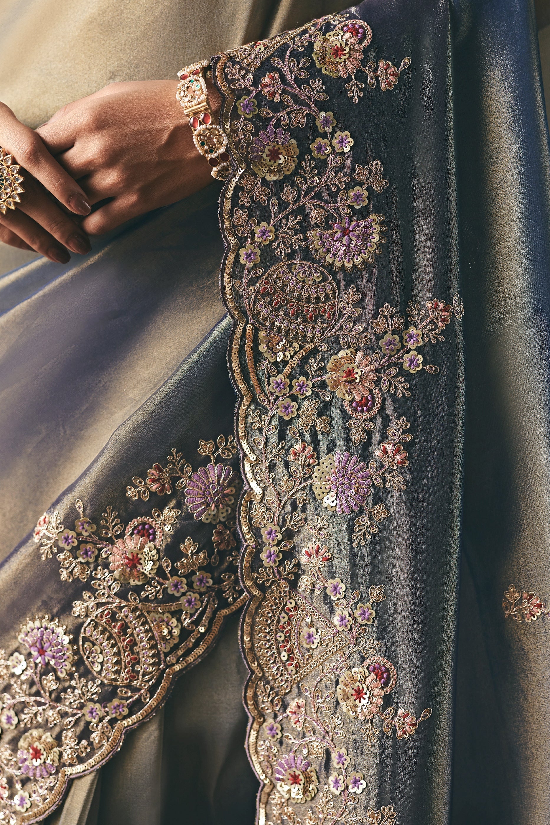 Blue Grey Embroidered Tissue Saree-SAR10831_4_SareeButa.com