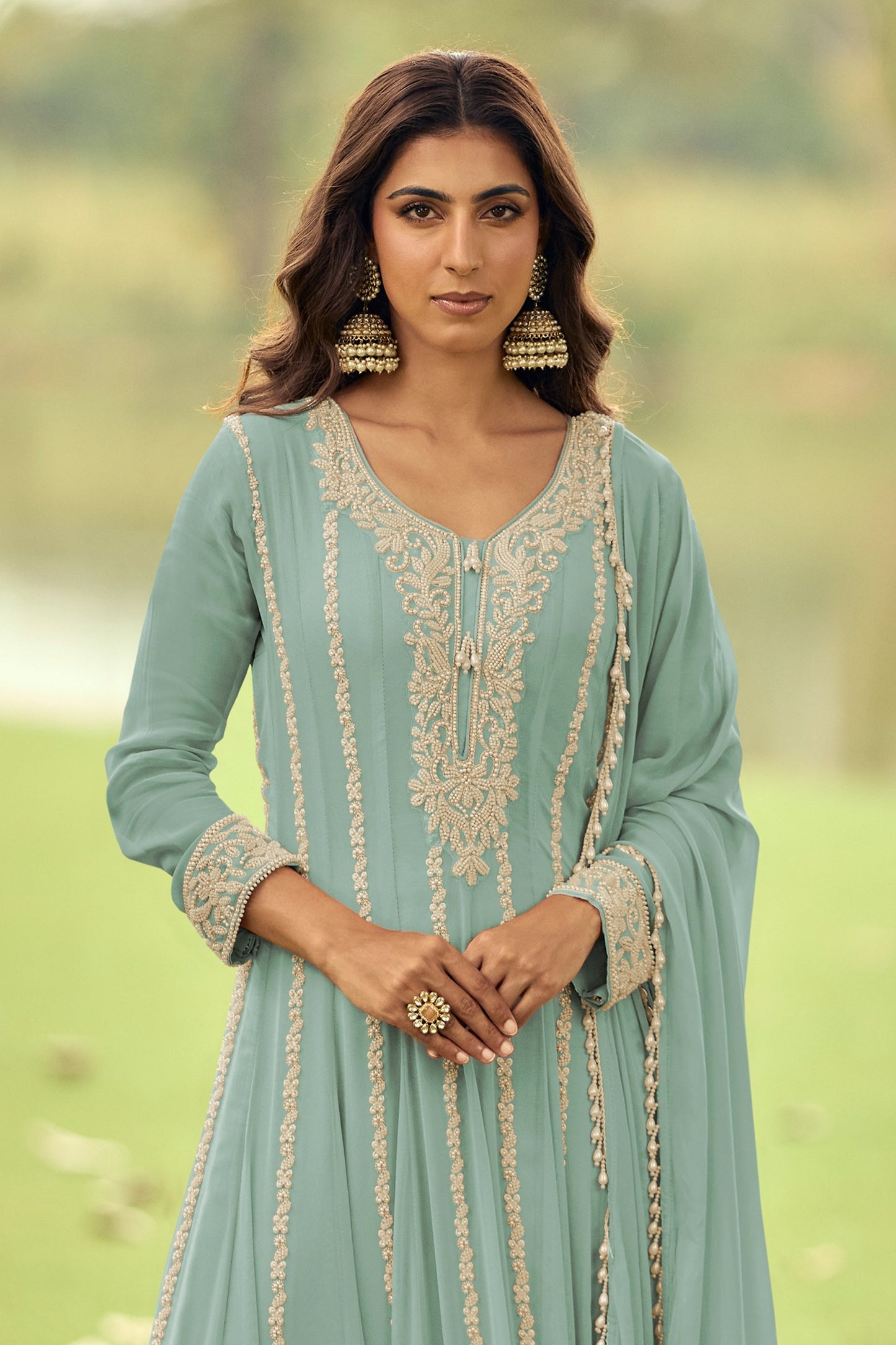 Blue Grey Readymade Bead Work Georgette Anarkali Suit-SAR11091_3_SareeButa.com