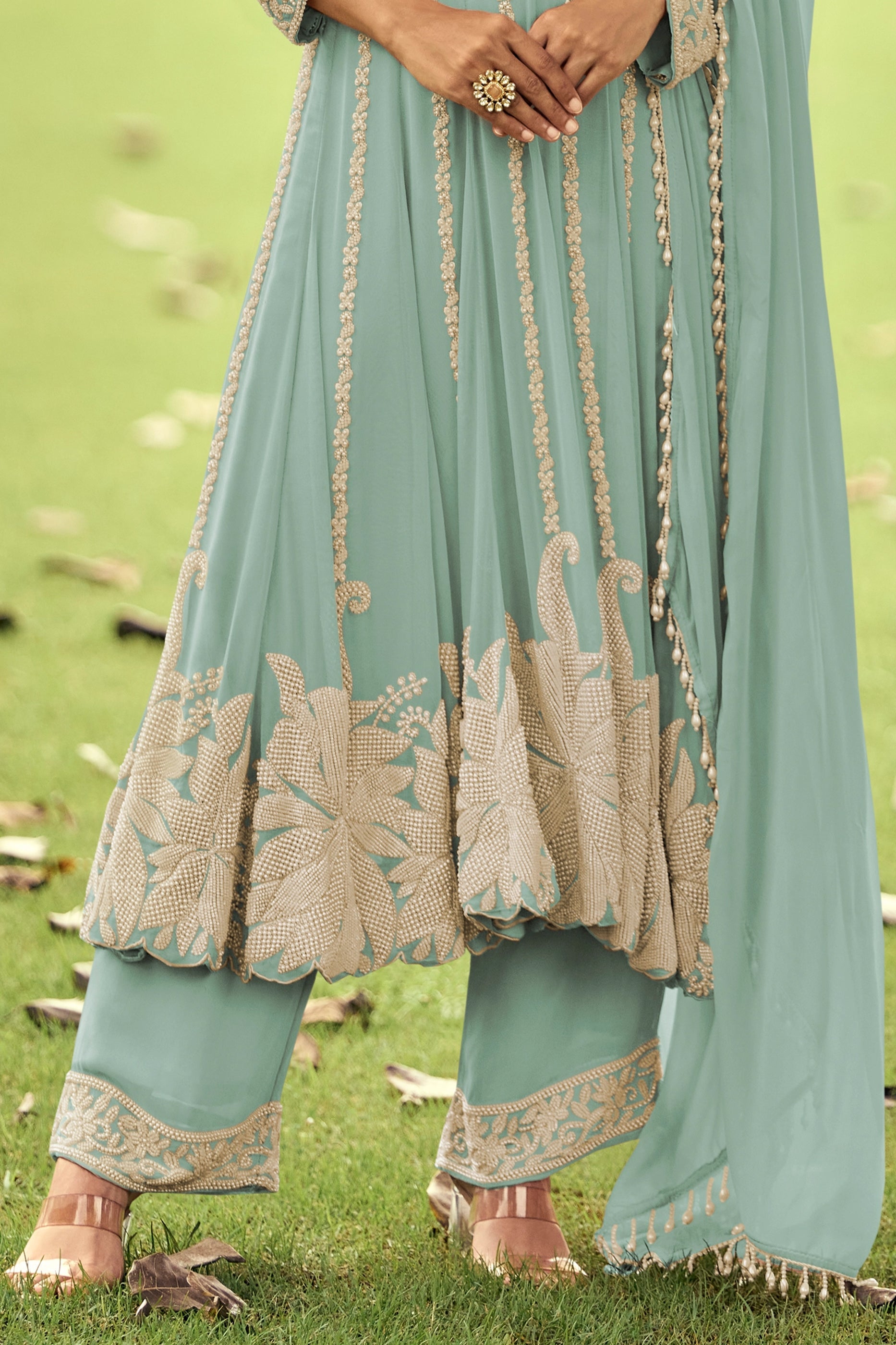 Blue Grey Readymade Bead Work Georgette Anarkali Suit-SAR11091_4_SareeButa.com