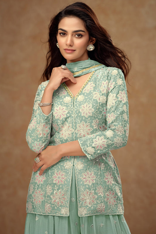 Blue Grey Readymade Embroidered Chinon Palazzo Suit-SAR10802_2_SareeButa.com