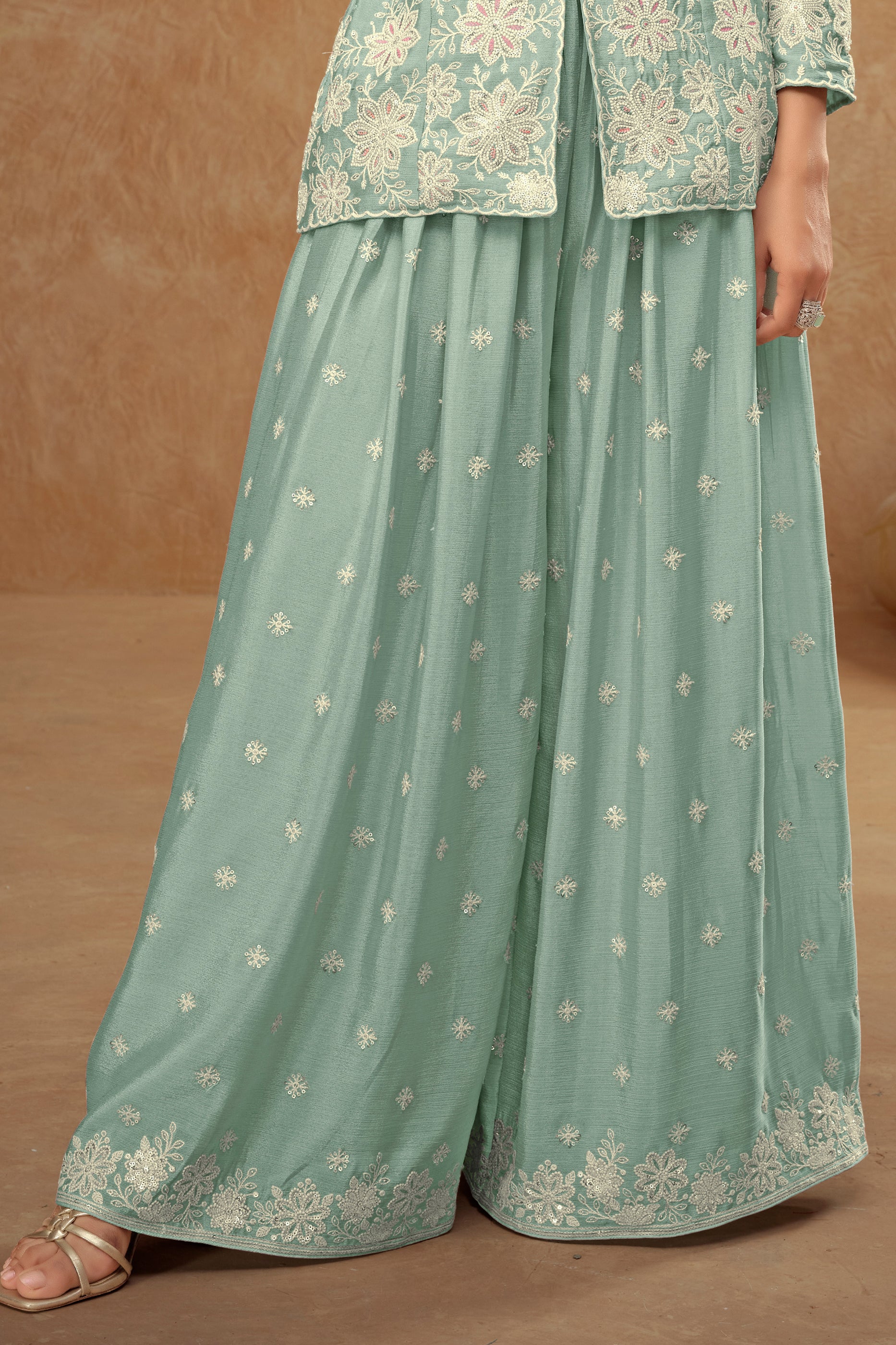 Blue Grey Readymade Embroidered Chinon Palazzo Suit-SAR10802_4_SareeButa.com