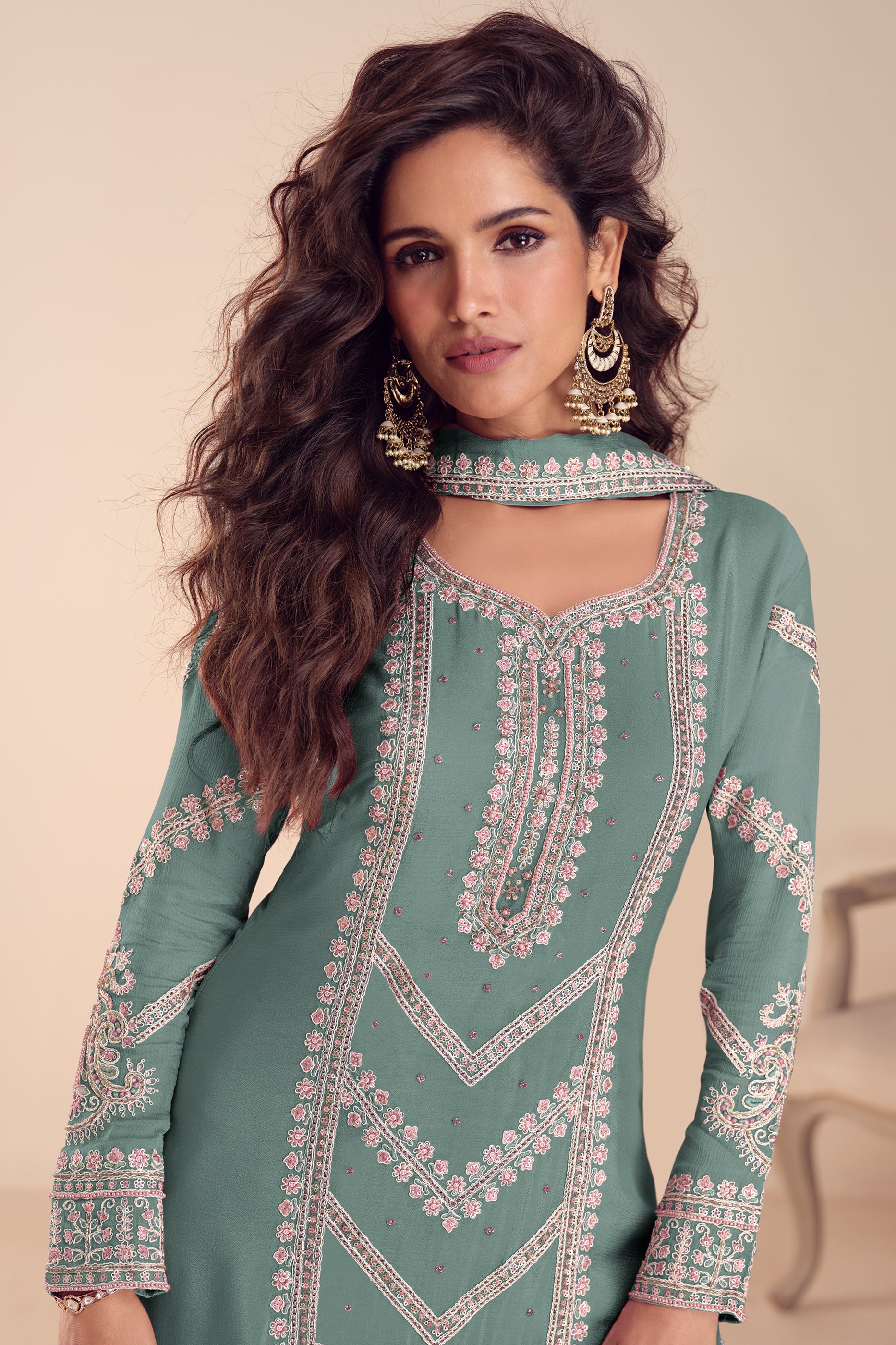 Blue Grey Readymade Embroidered Chinon Suit-SAR12203_2_SareeButa.com
