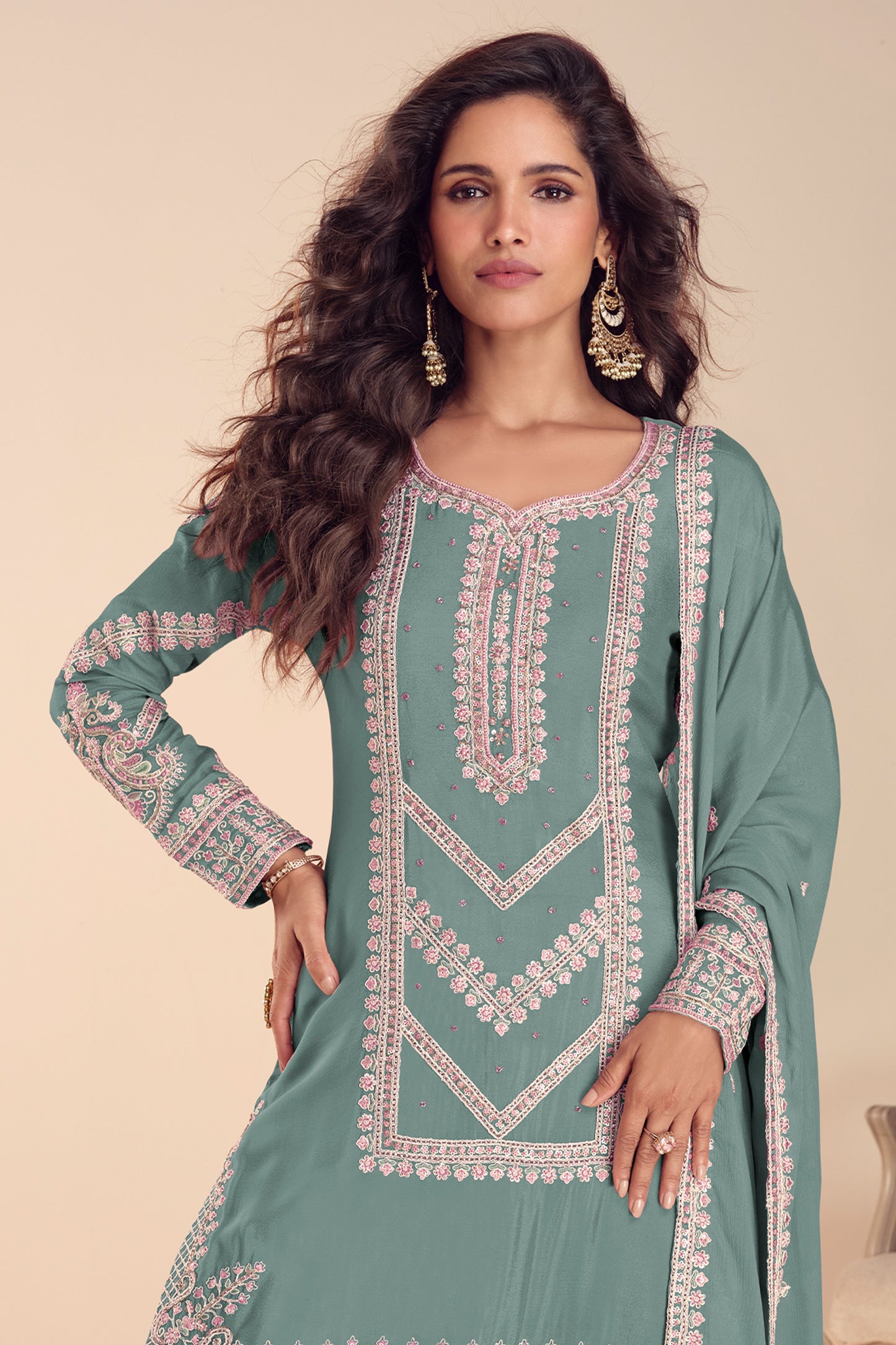 Blue Grey Readymade Embroidered Chinon Suit-SAR12203_3_SareeButa.com