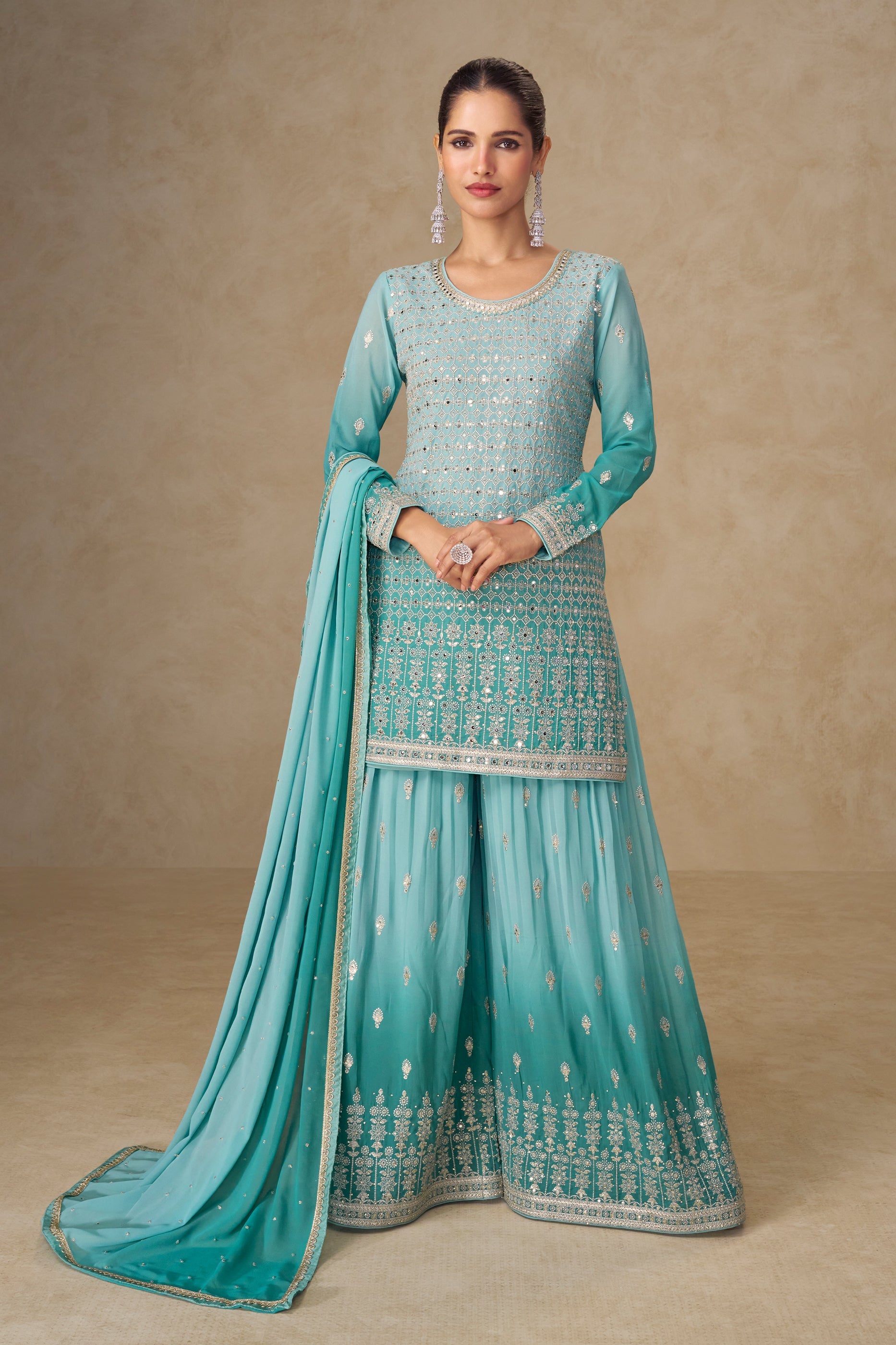 Blue Grey Readymade Embroidered Georgette Suit-SAR11534_1_SareeButa.com
