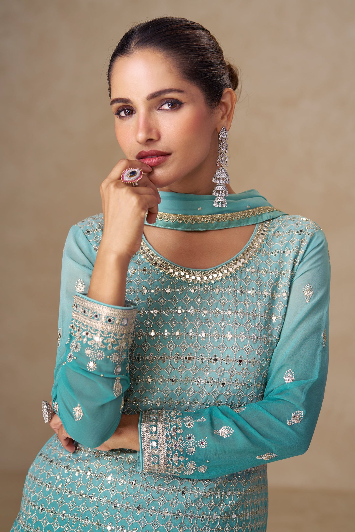 Blue Grey Readymade Embroidered Georgette Suit-SAR11534_3_SareeButa.com