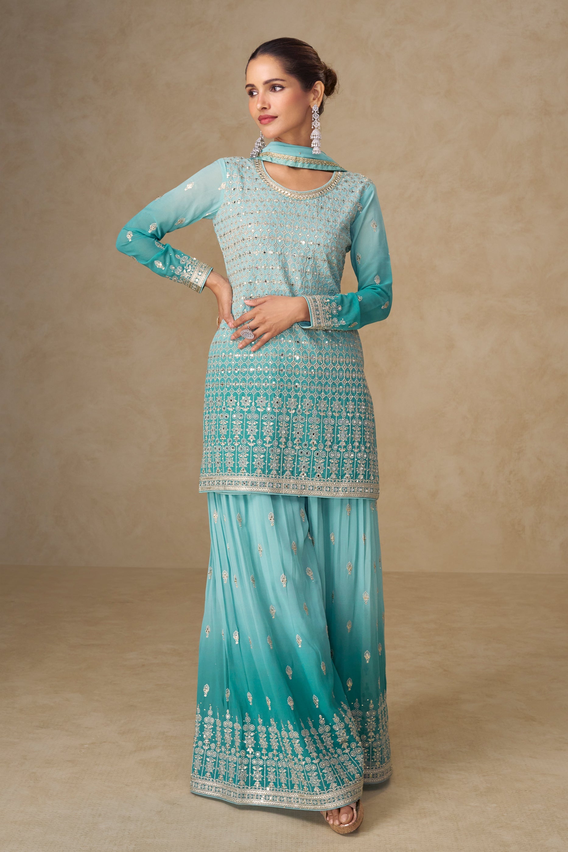 Blue Grey Readymade Embroidered Georgette Suit-SAR11534_4_SareeButa.com