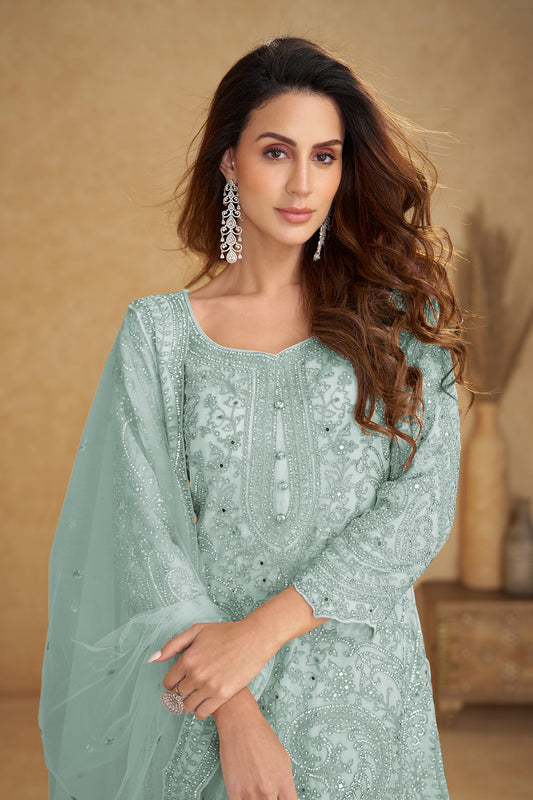 Blue Grey Readymade Embroidered Net Suit-SAR11493_2_SareeButa.com