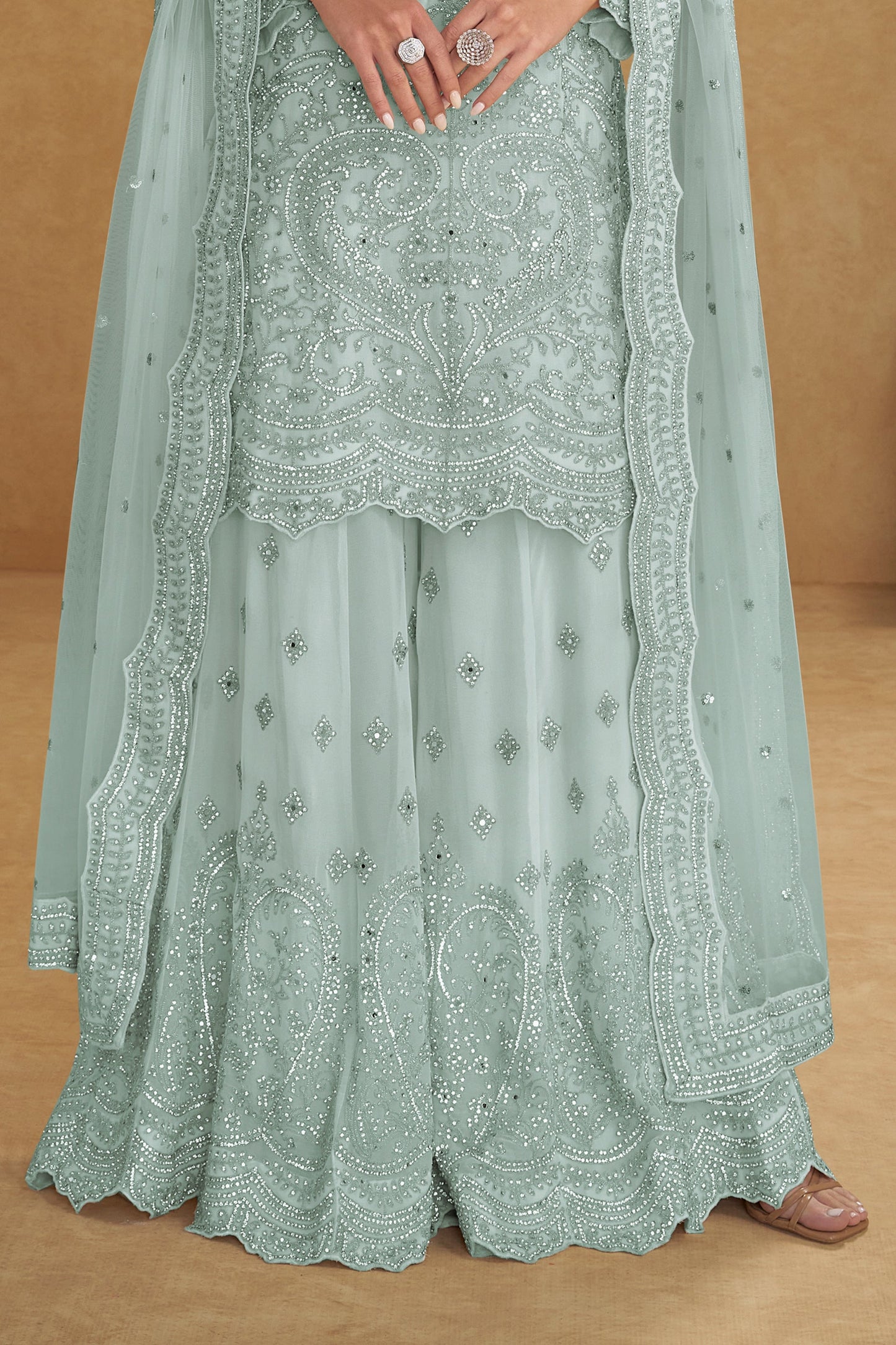 Blue Grey Readymade Embroidered Net Suit-SAR11493_4_SareeButa.com