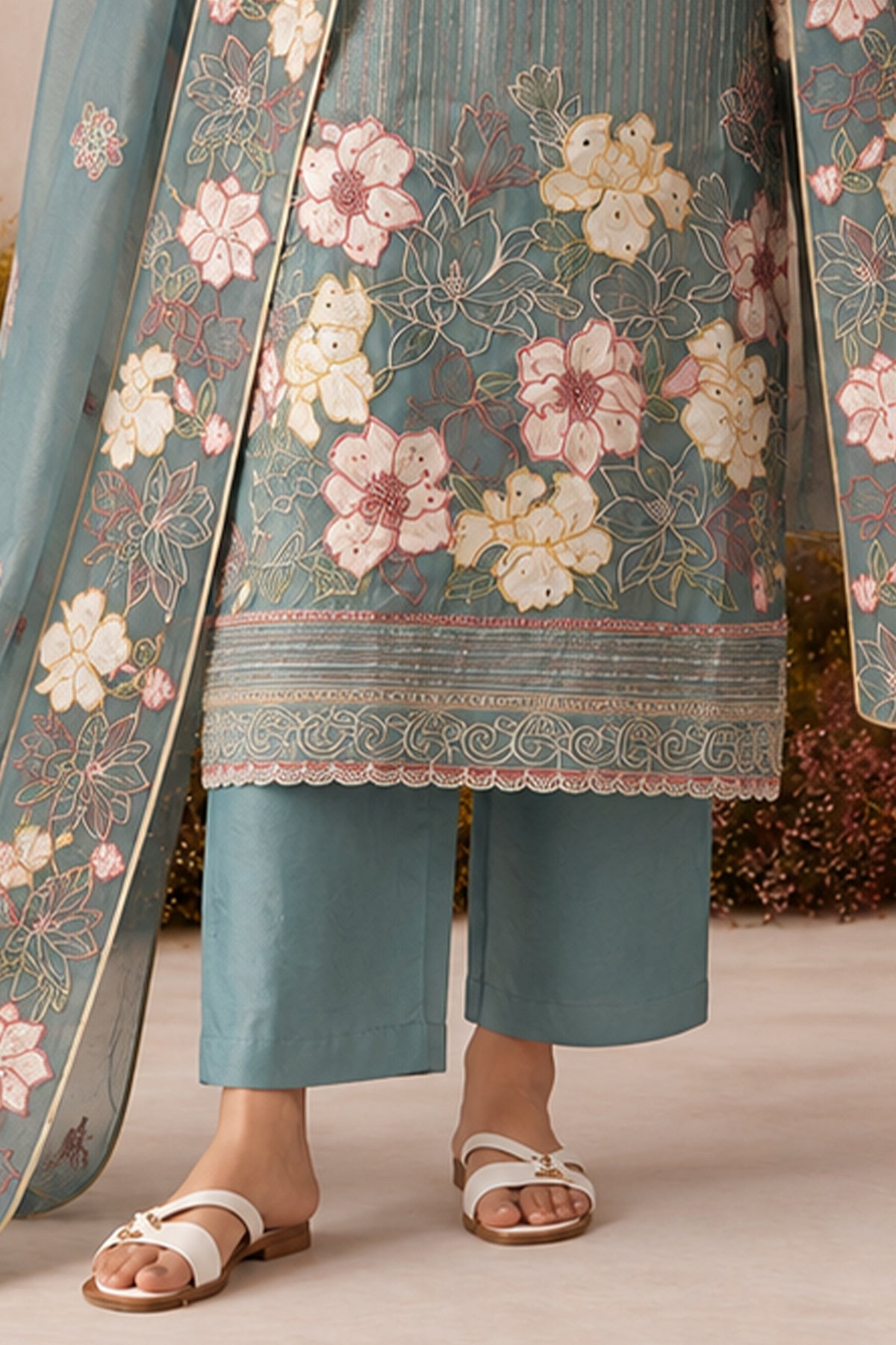 Blue Grey Readymade Embroidered Shimmer Silk Suit-SAR13337_5_SareeButa.com