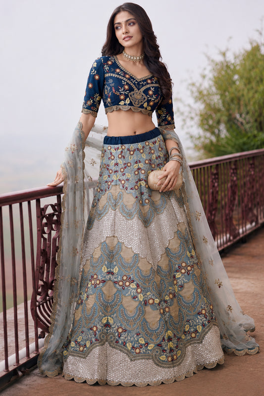 Blue Grey Semi Stitched Embroidered Net Lehenga-SAR13220_1_SareeButa.com