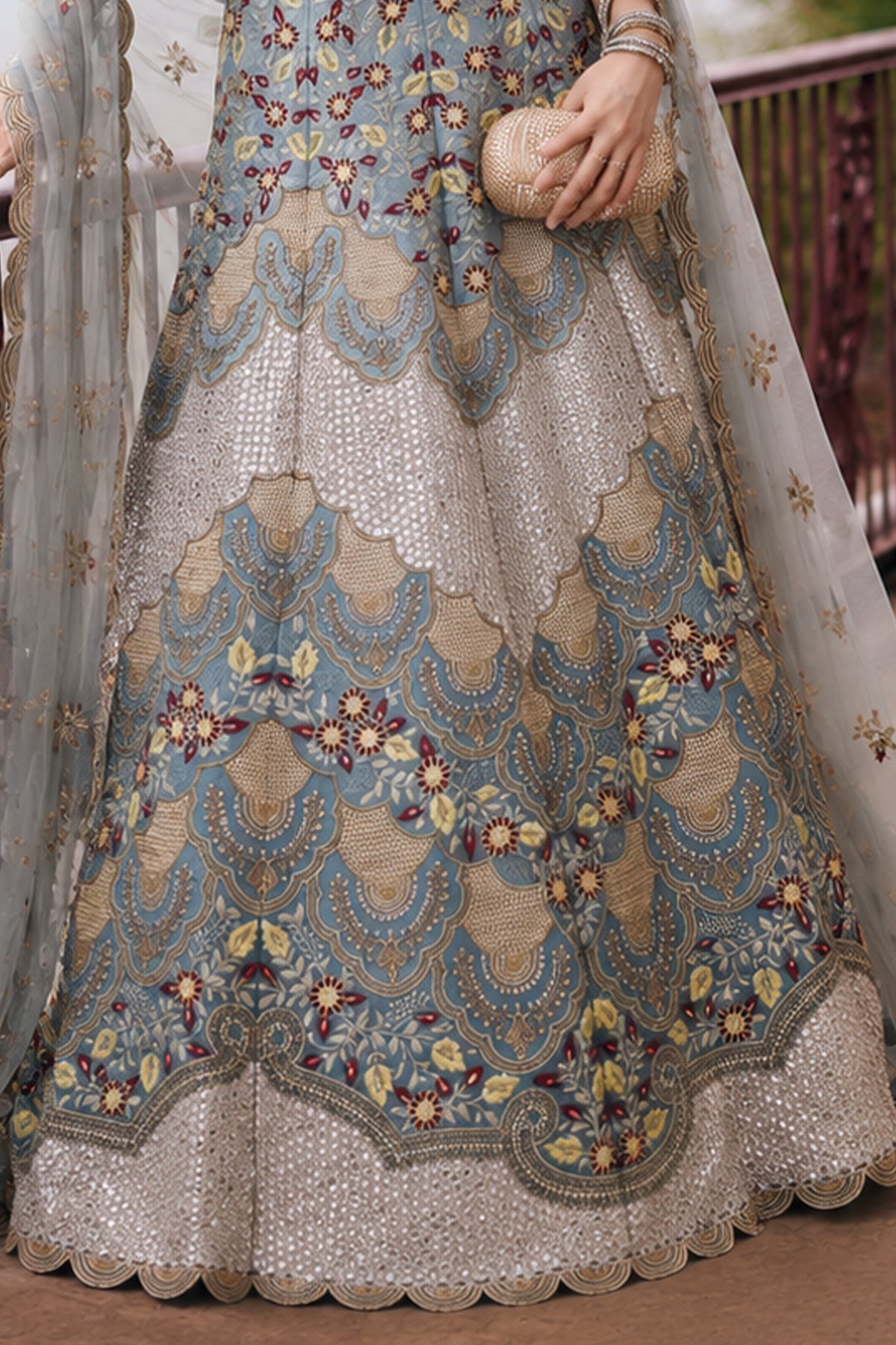 Blue Grey Semi Stitched Embroidered Net Lehenga-SAR13220_6_SareeButa.com