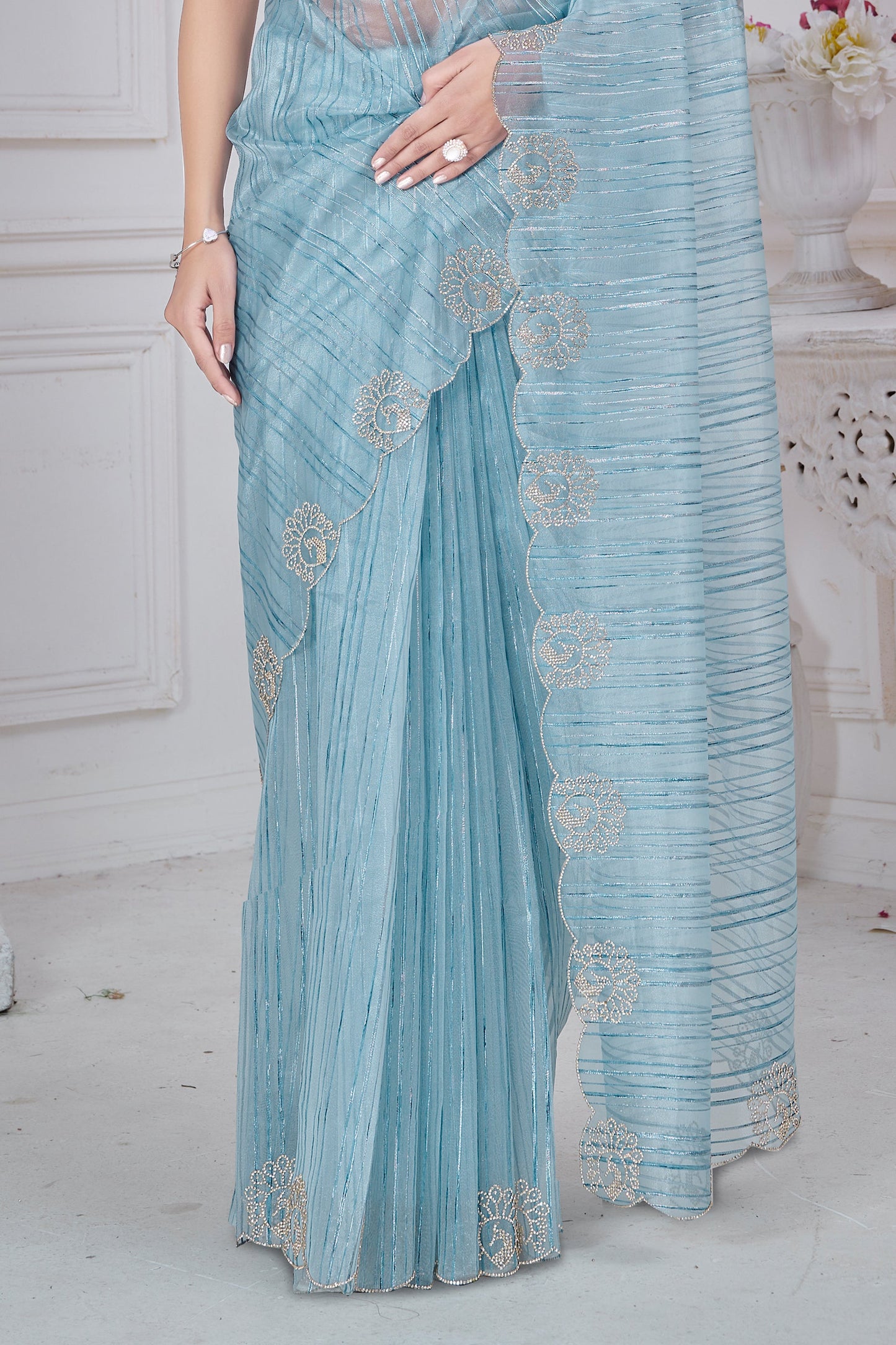 Blue Grey Stone Work Jacquard Saree-SAR10737_5_SareeButa.com