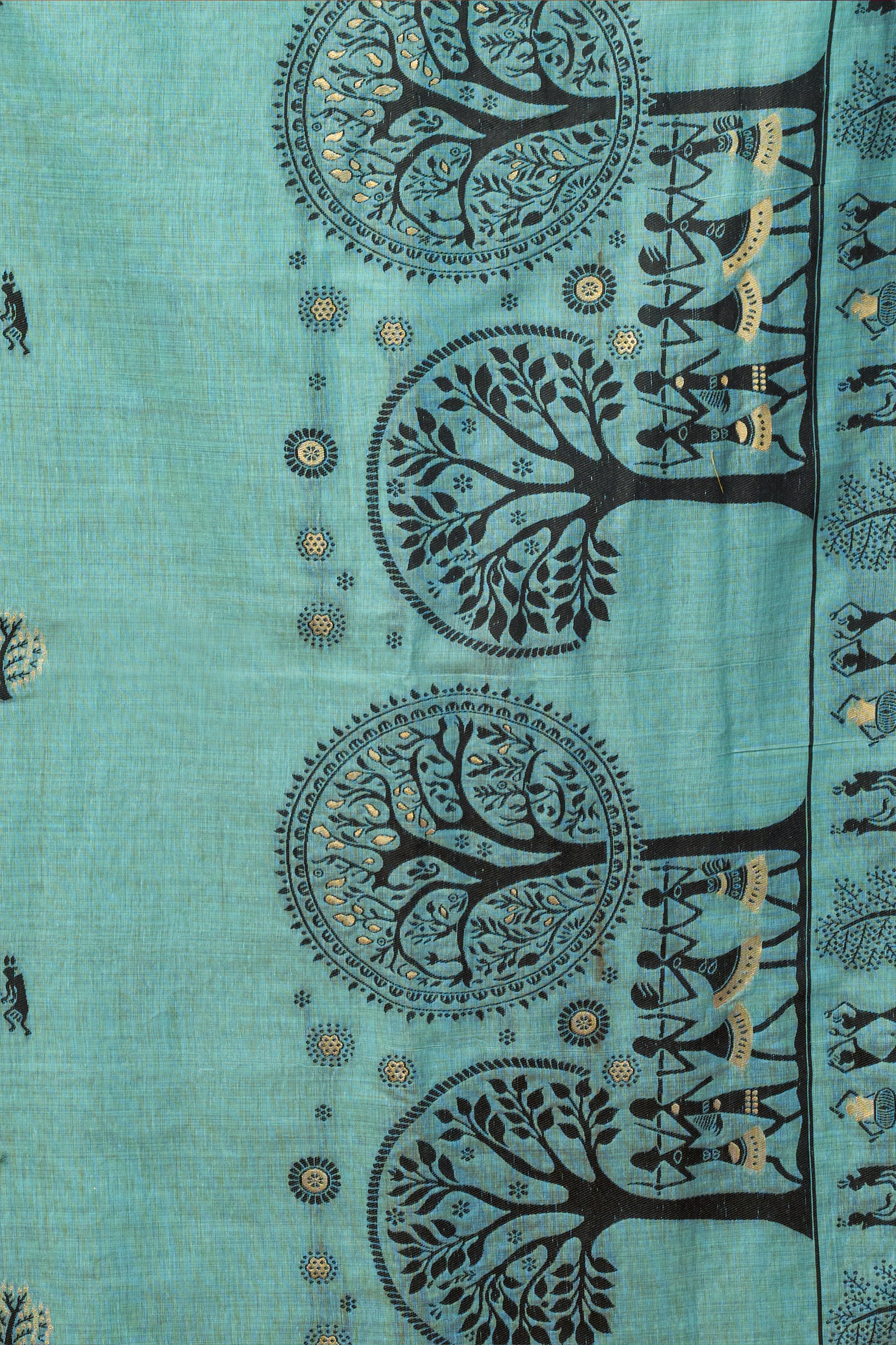 Blue Grey Warli Print Modal Cotton Saree-SAR12688_3_SareeButa.com