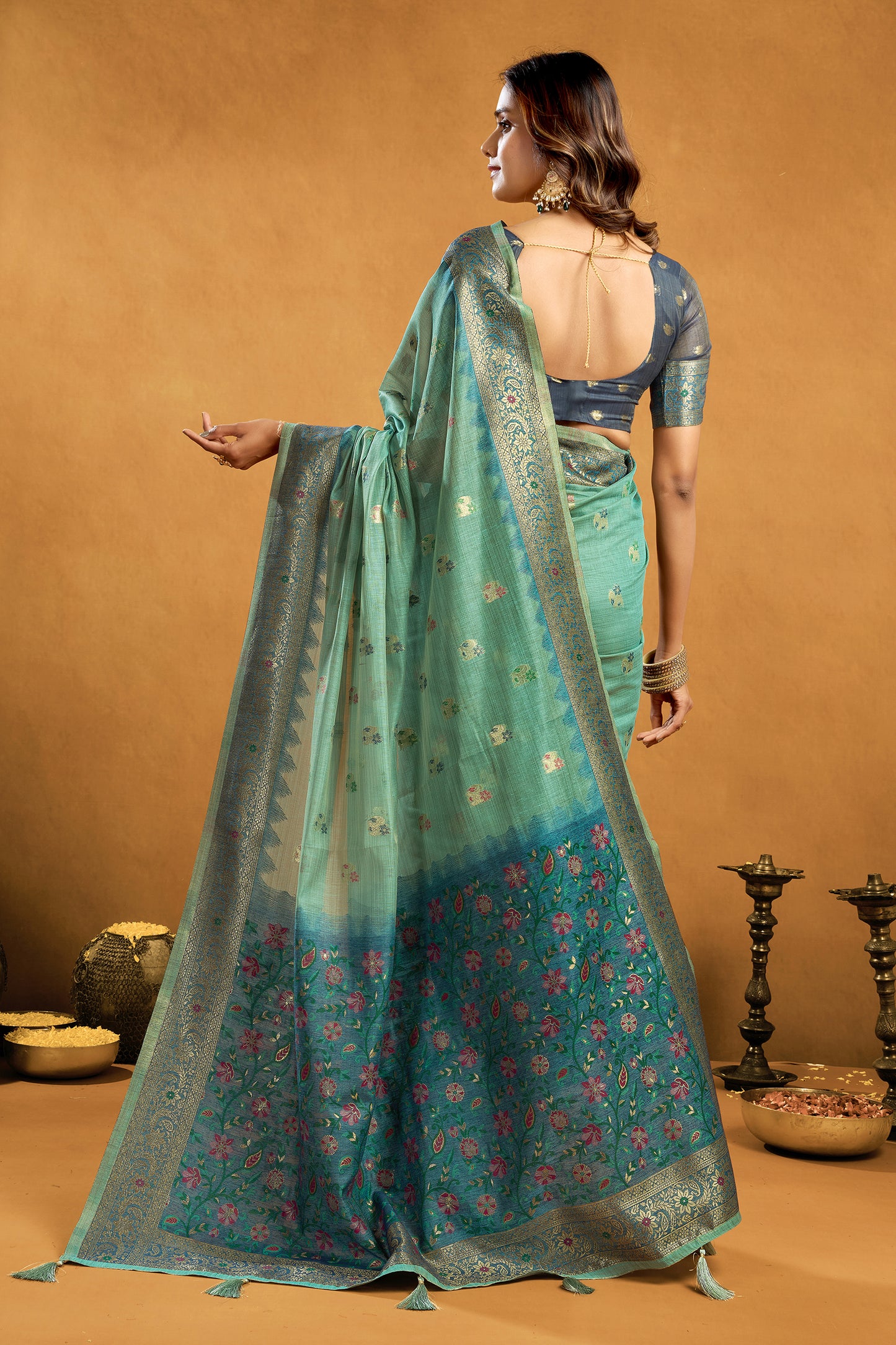 Blue Grey Woven Cotton Silk Saree-SAR12607_5_SareeButa.com