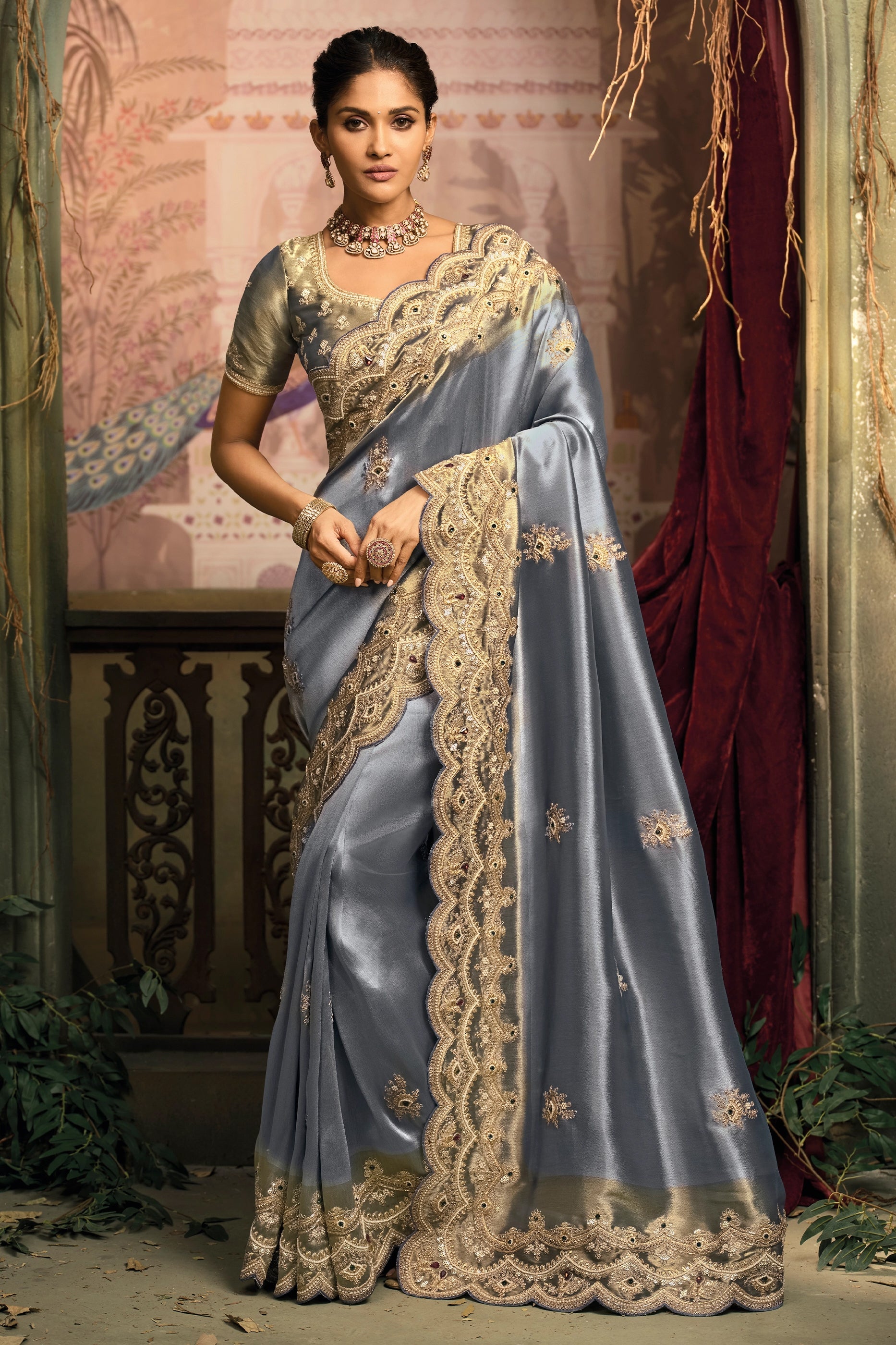 Blue Grey Woven Heavy Work Silk Saree-SAR11584_1_SareeButa.com