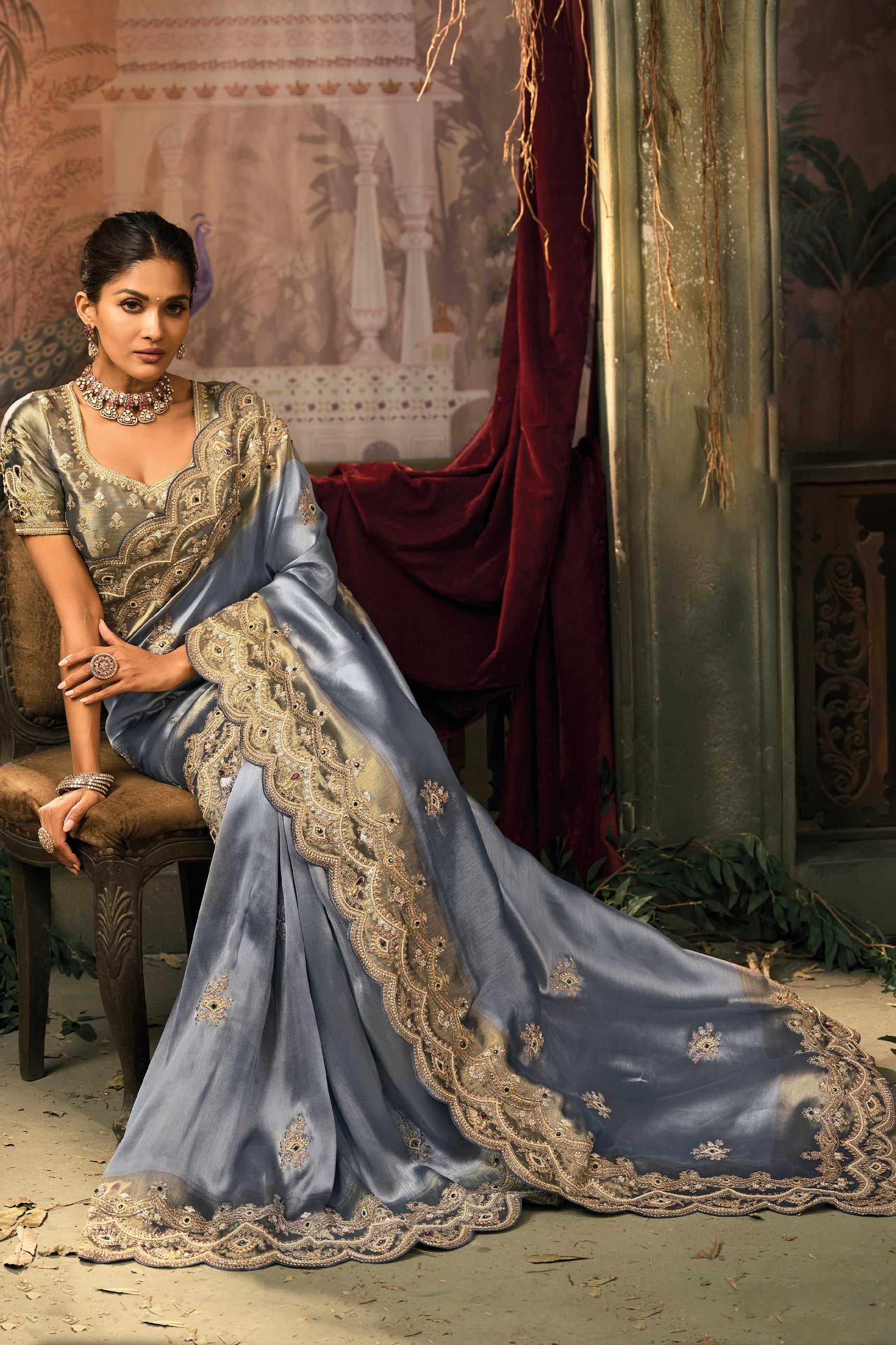 Blue Grey Woven Heavy Work Silk Saree-SAR11584_2_SareeButa.com