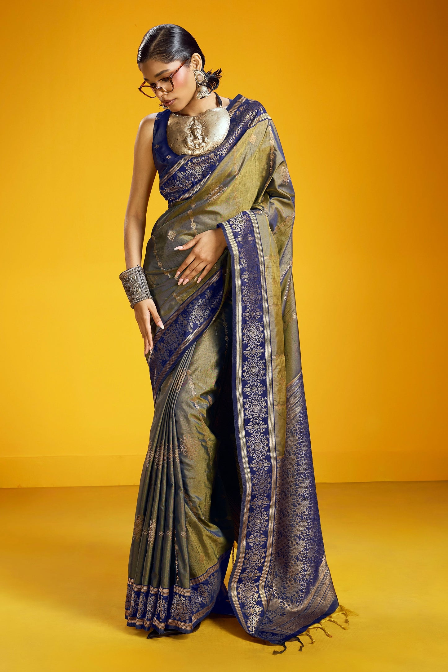 Blue Grey Woven Silk Saree-SAR12368_1_SareeButa.com