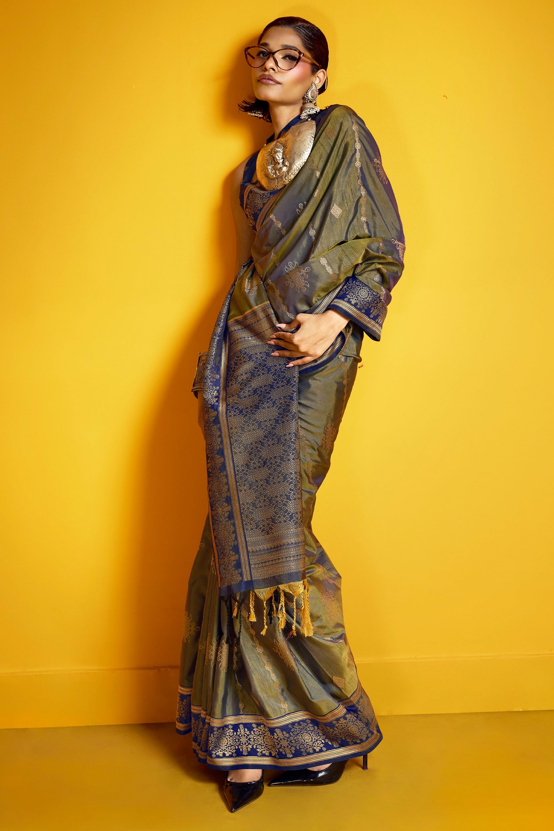 Blue Grey Woven Silk Saree-SAR12368_3_SareeButa.com