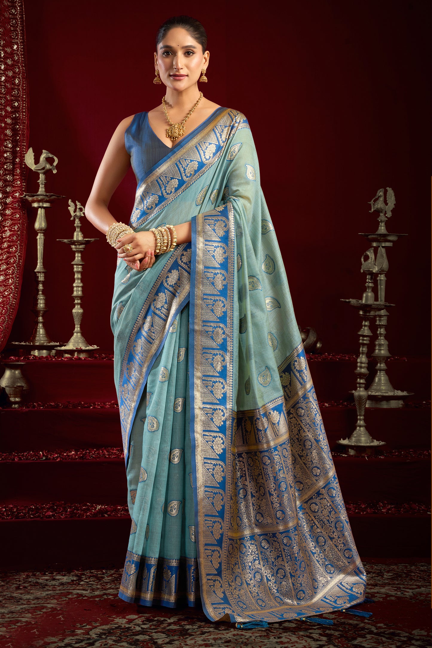 Blue Grey Woven Silk Saree-SAR12631_1_SareeButa.com