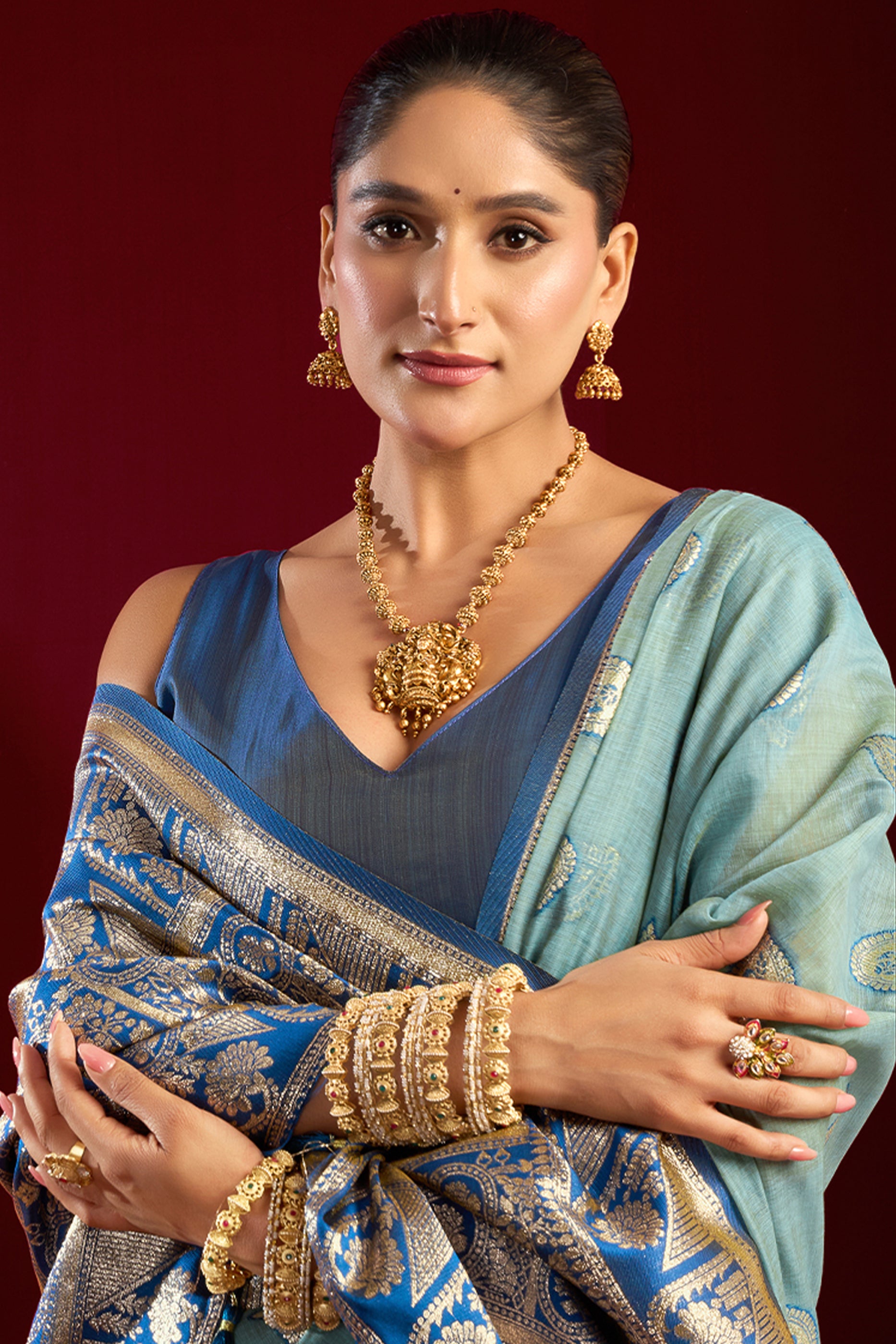 Blue Grey Woven Silk Saree-SAR12631_2_SareeButa.com