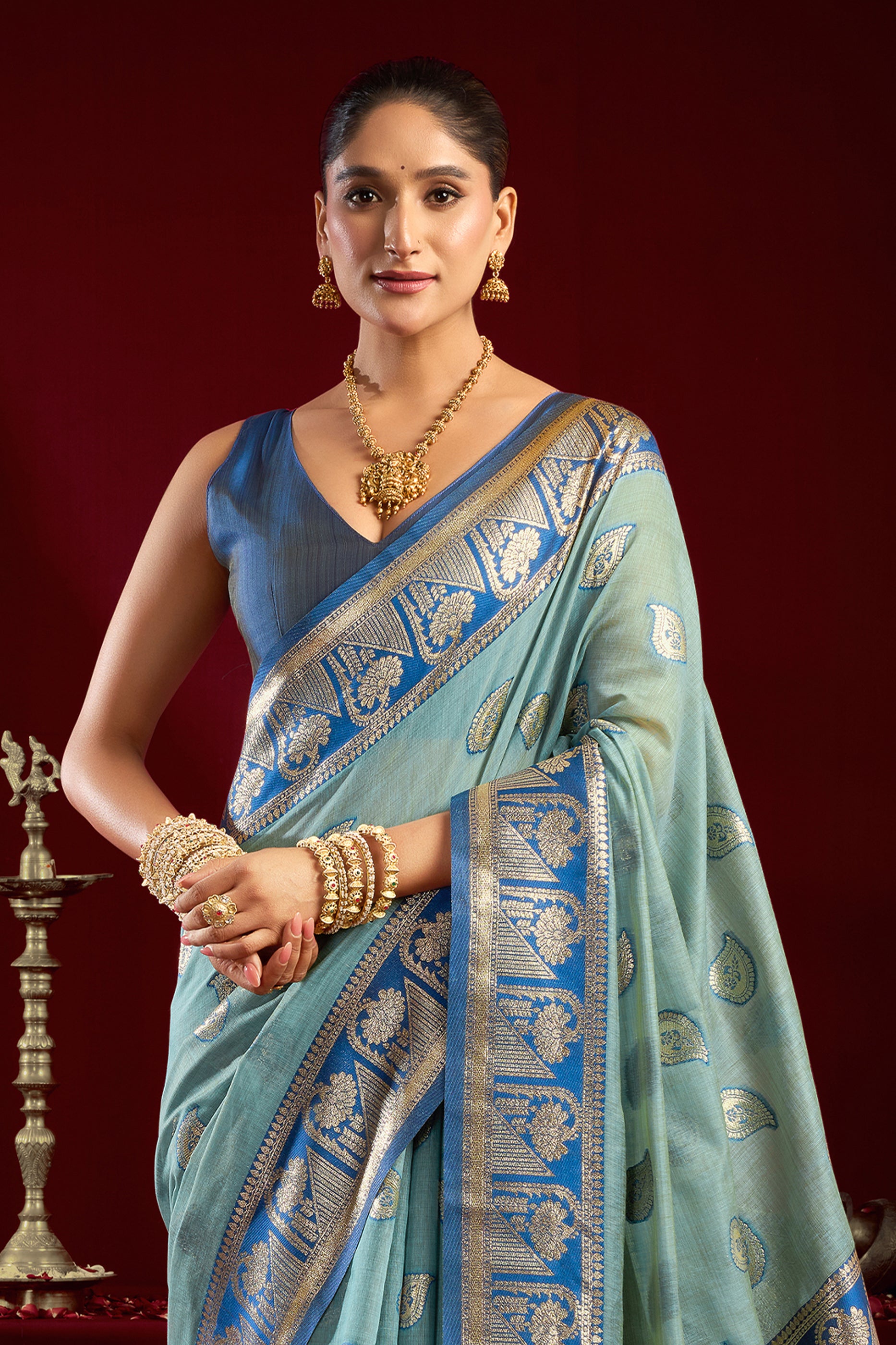 Blue Grey Woven Silk Saree-SAR12631_4_SareeButa.com