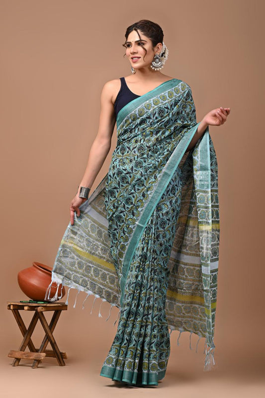blue-handblock-print-cotton-linen-saree-zb132554_1_SareeButa.com