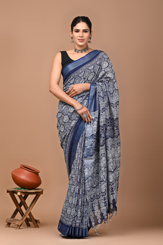 blue-handblock-print-cotton-linen-saree-zb132569_1_SareeButa.com
